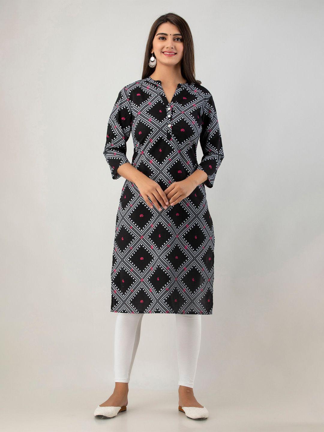 sutidora women black & white geometric printed kurta