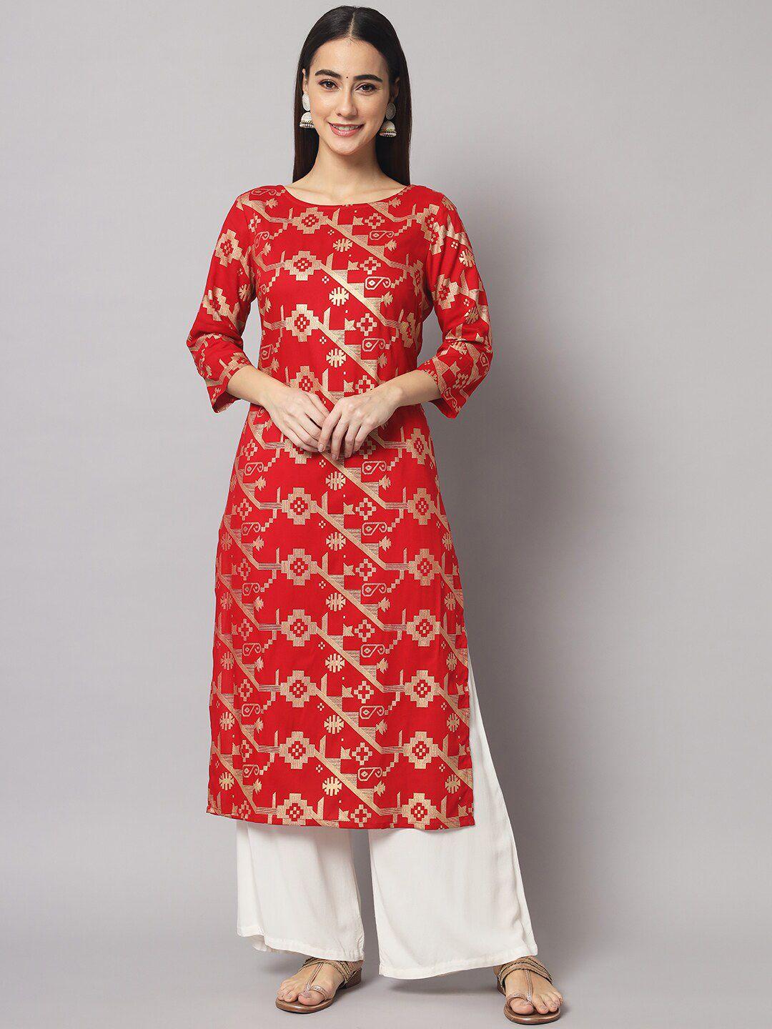 sutidora women red ethnic motifs printed kurta