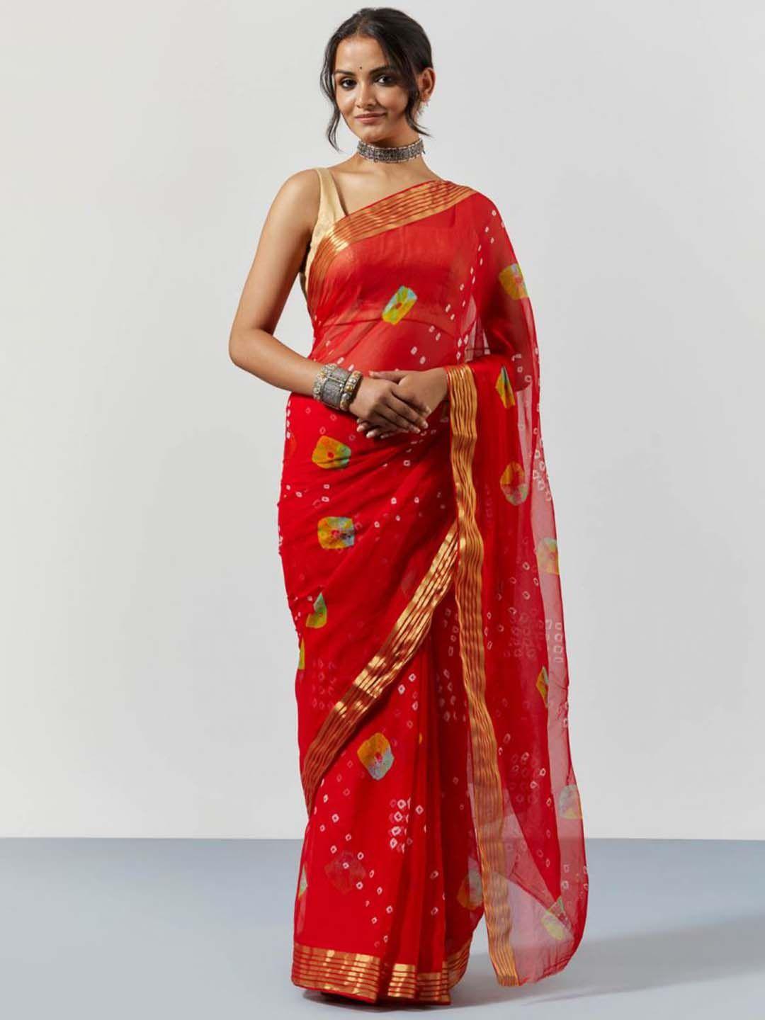 sutra attire bandhani zari chiffon bandhani saree