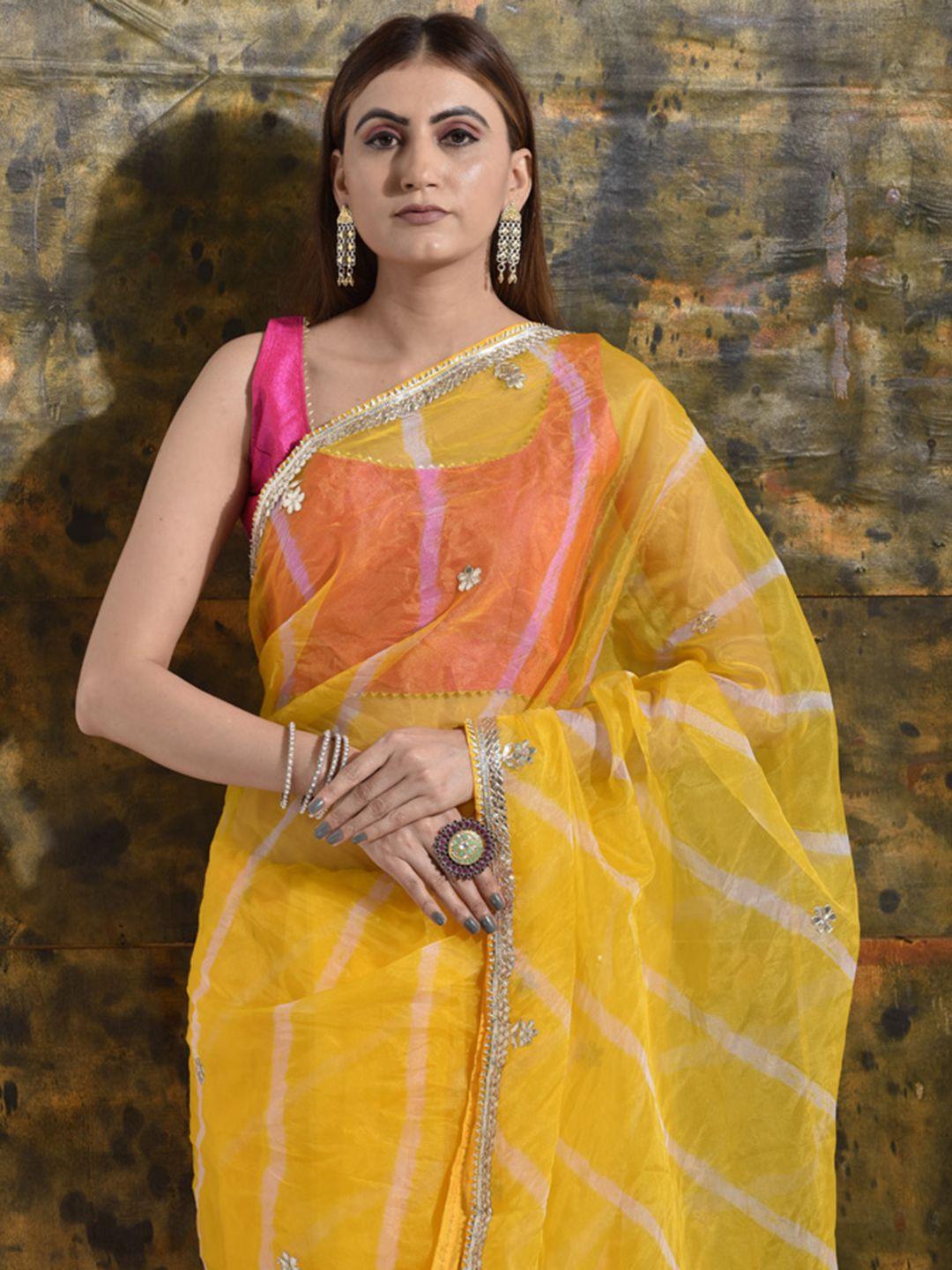 sutra attire floral embroidered gotta patti tissue  saree