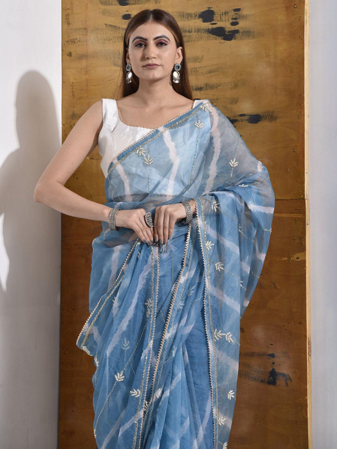 sutra attire floral embroidered gotta patti tissue saree