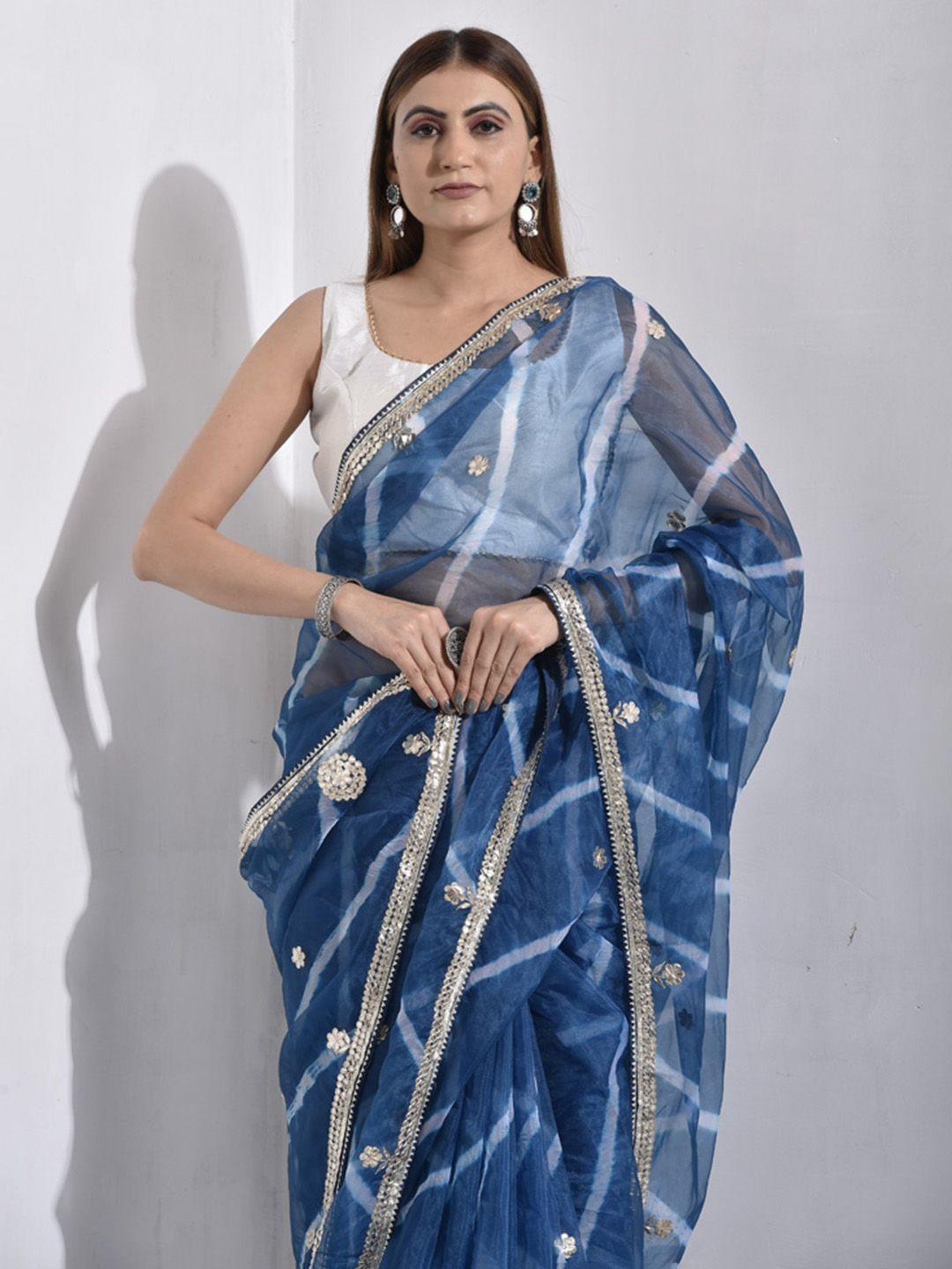 sutra attire floral leheriya embellished tissue saree