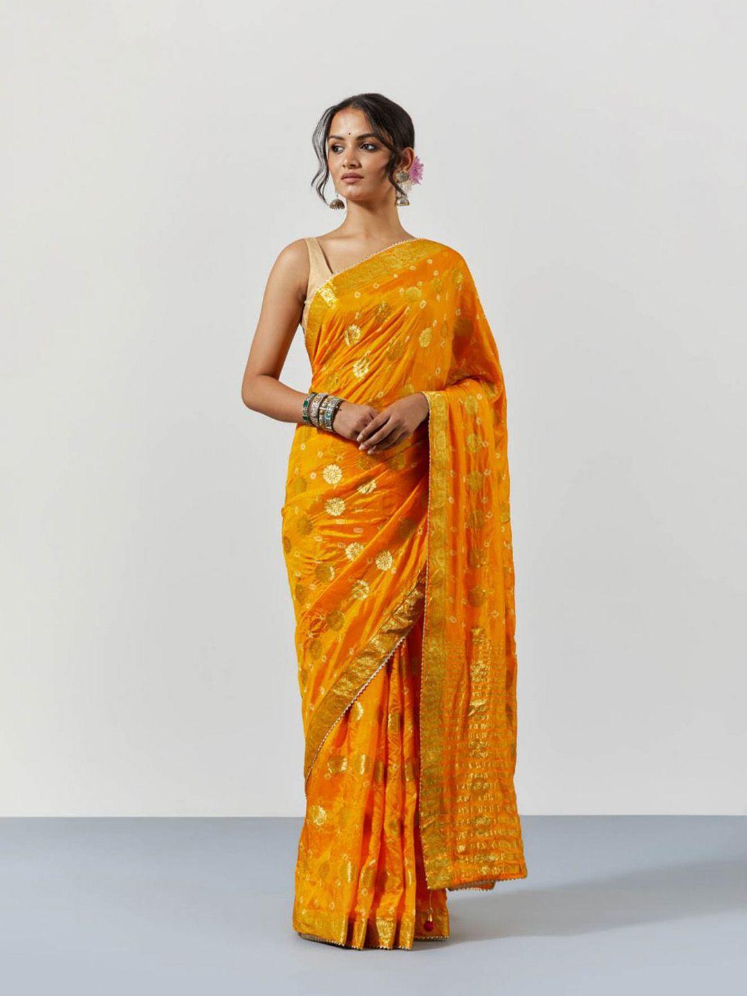 sutra attire tie and dye zari art silk bandhani saree