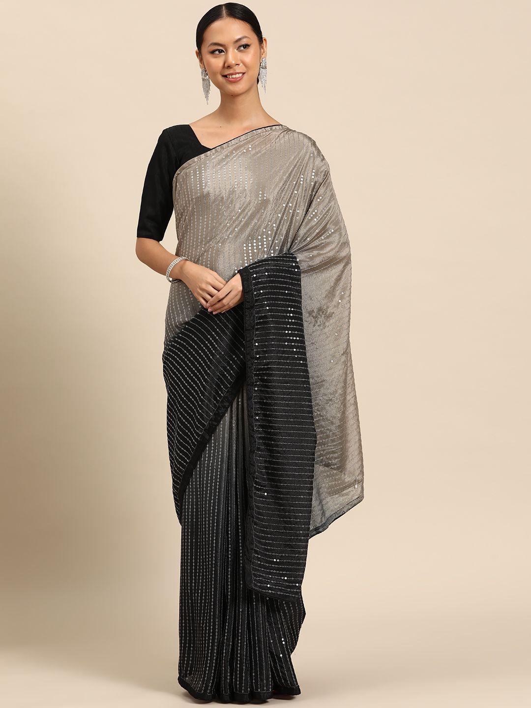 sutram woven design sequinned poly chiffon saree