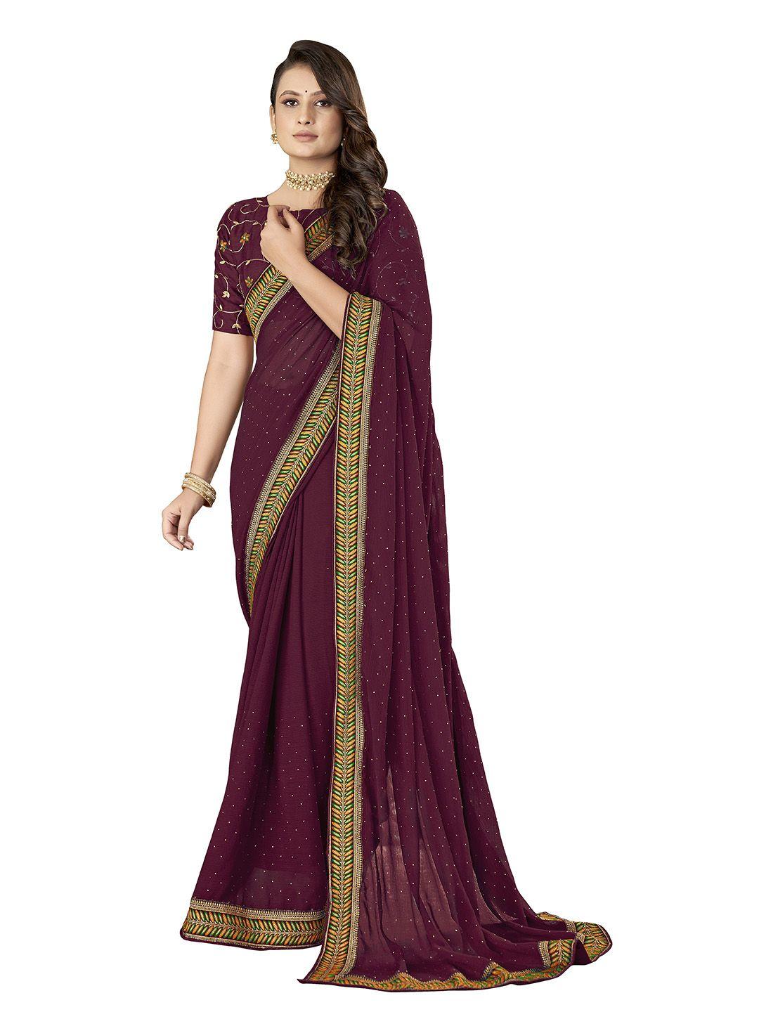 sutram embellished embroidered border pure chiffon saree