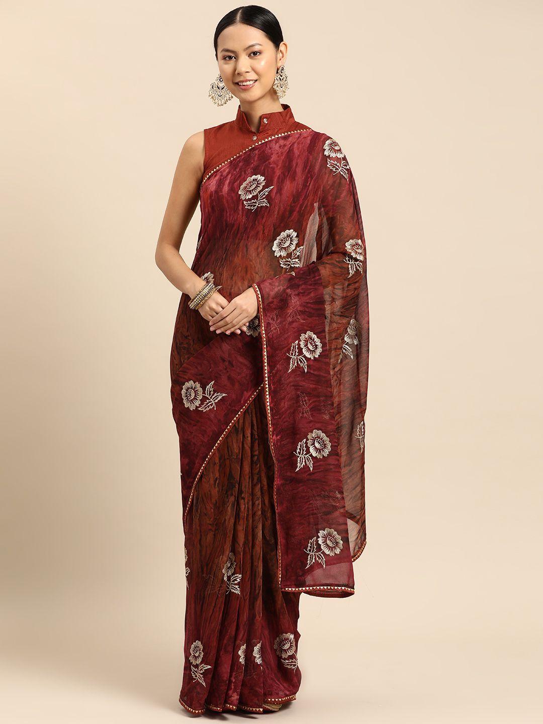 sutram floral embroidered poly georgette saree