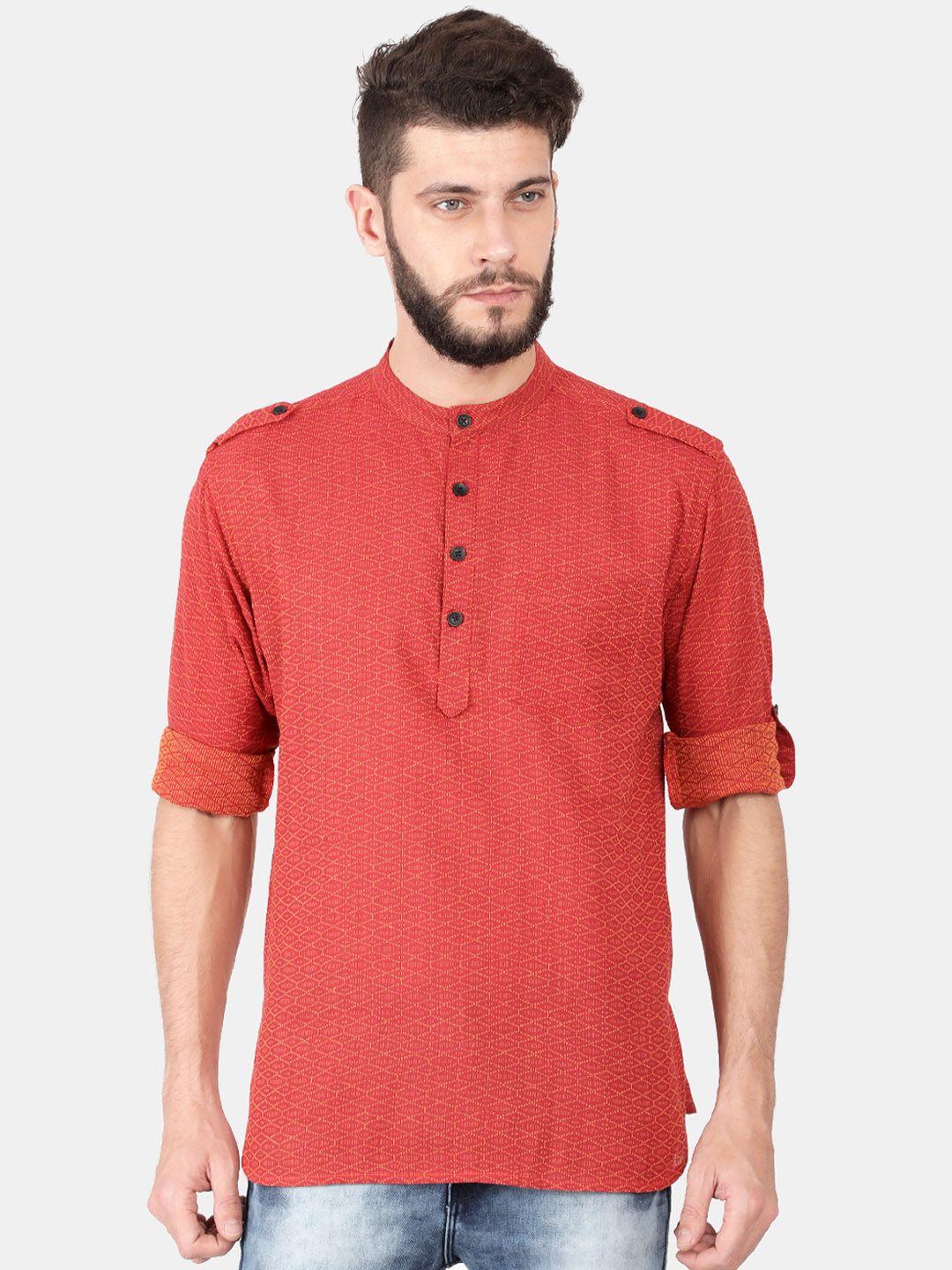 svanik men rust red dobby woven design straight kurta