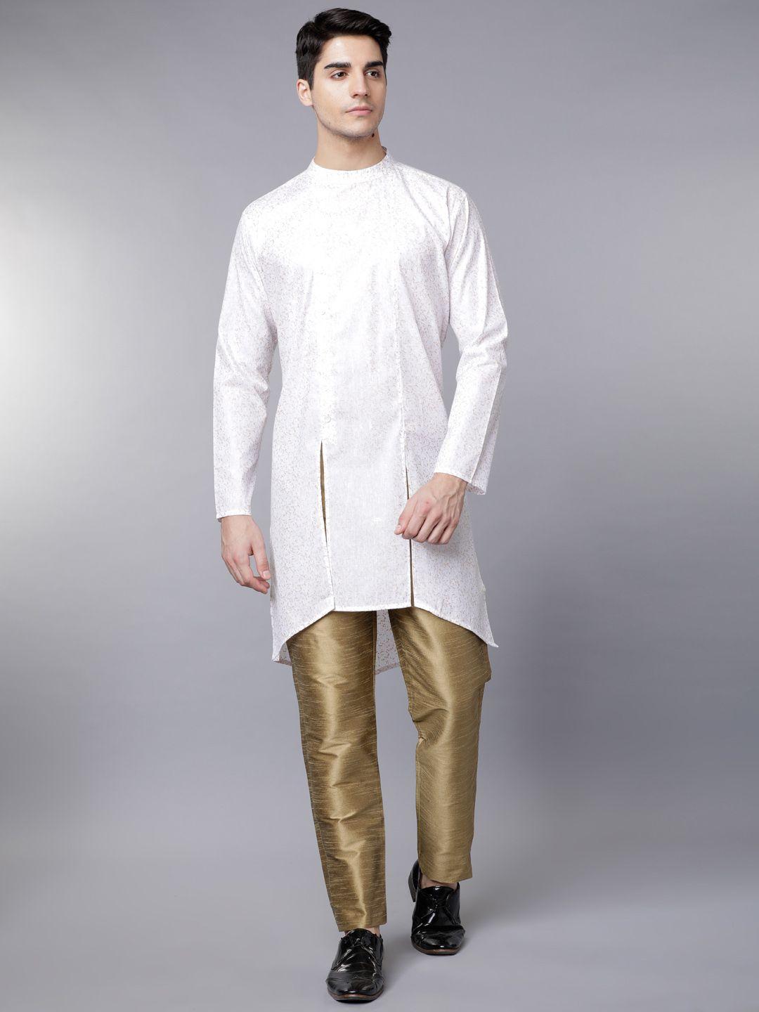 svanik white  & gold printed blended kurta