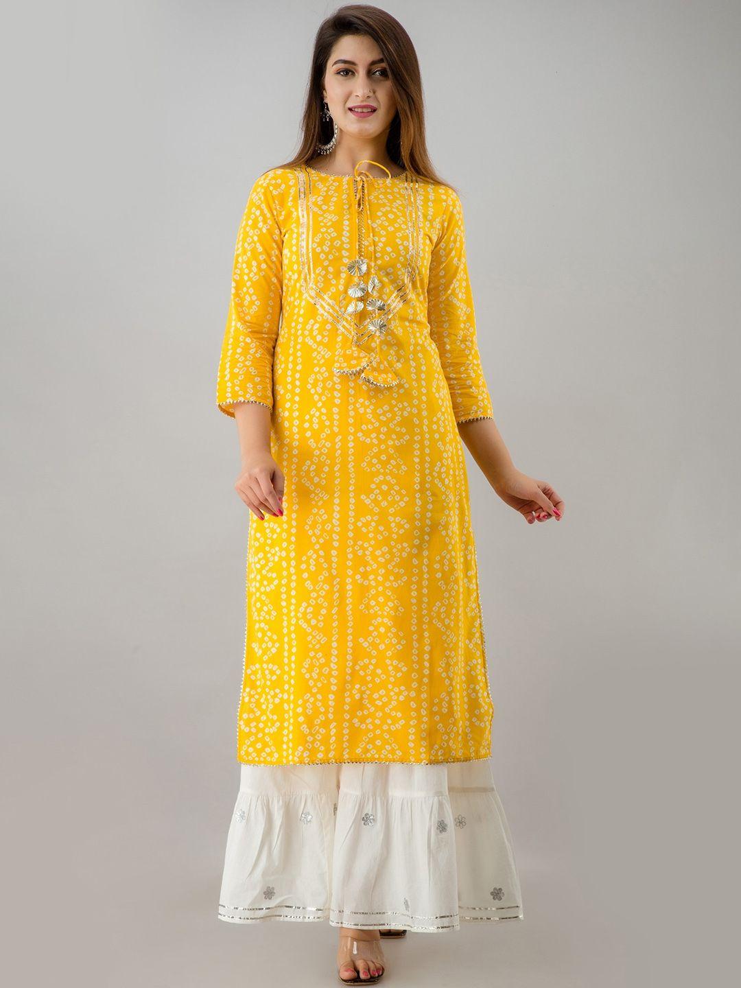 svarchi bandhani printed gotta patti straight kurta