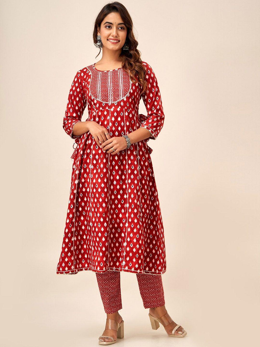 svarchi ethnic motifs printed gotta patti pure cotton anarkali kurta with trouser