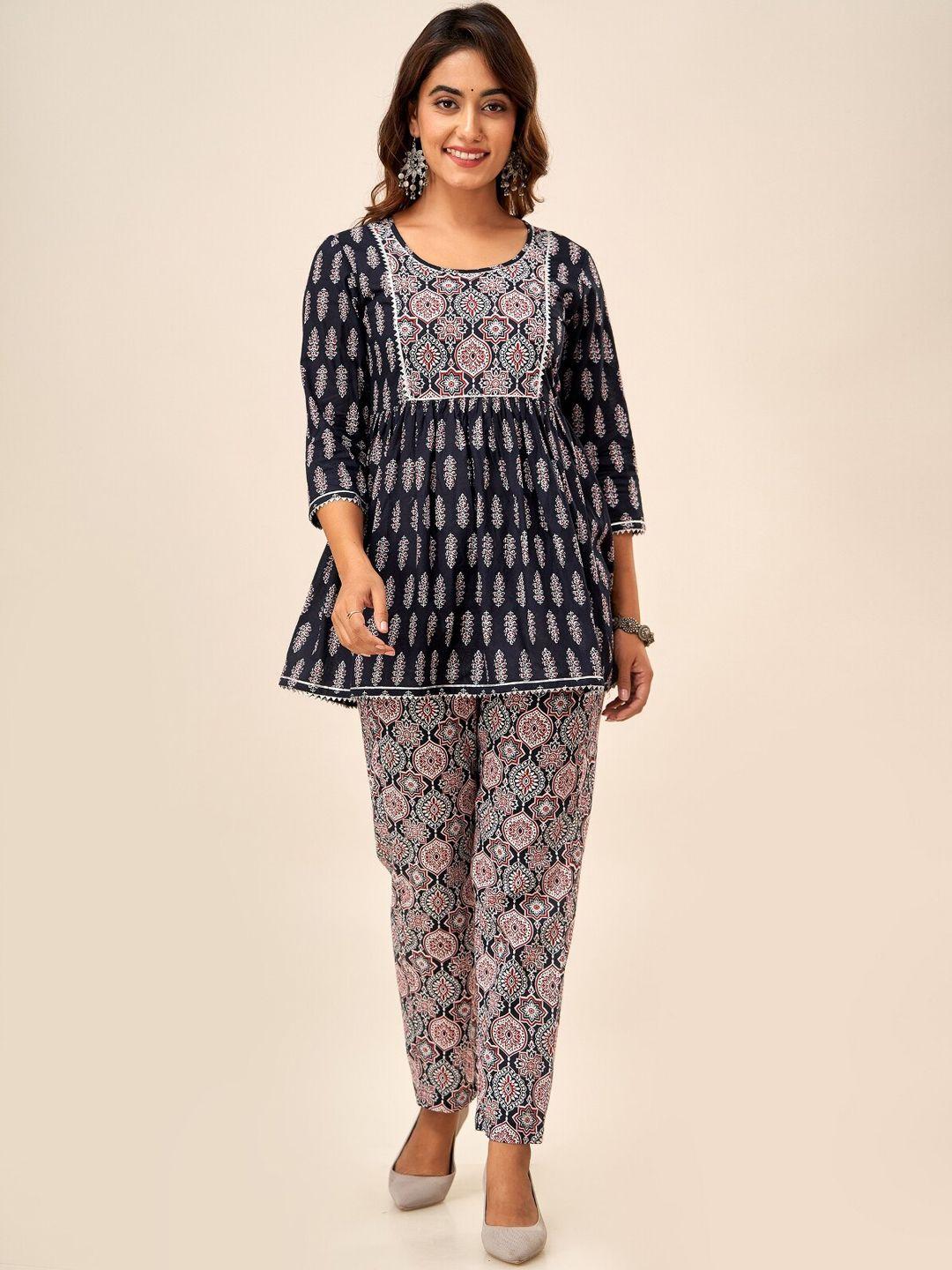 svarchi ethnic motifs printed regular pure cotton kurti with trousers