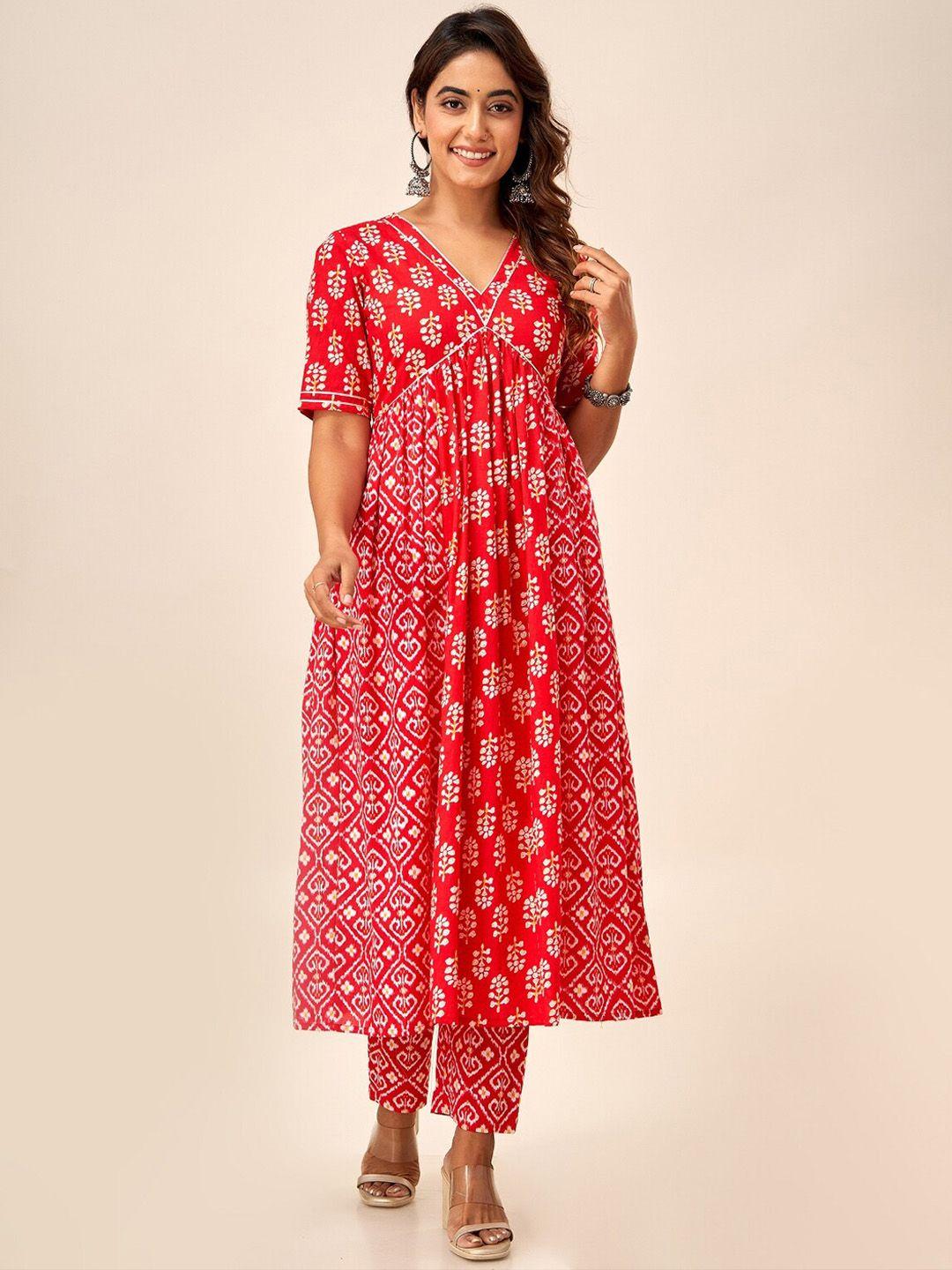 svarchi floral printed empire pure cotton anarkali kurta with trousers
