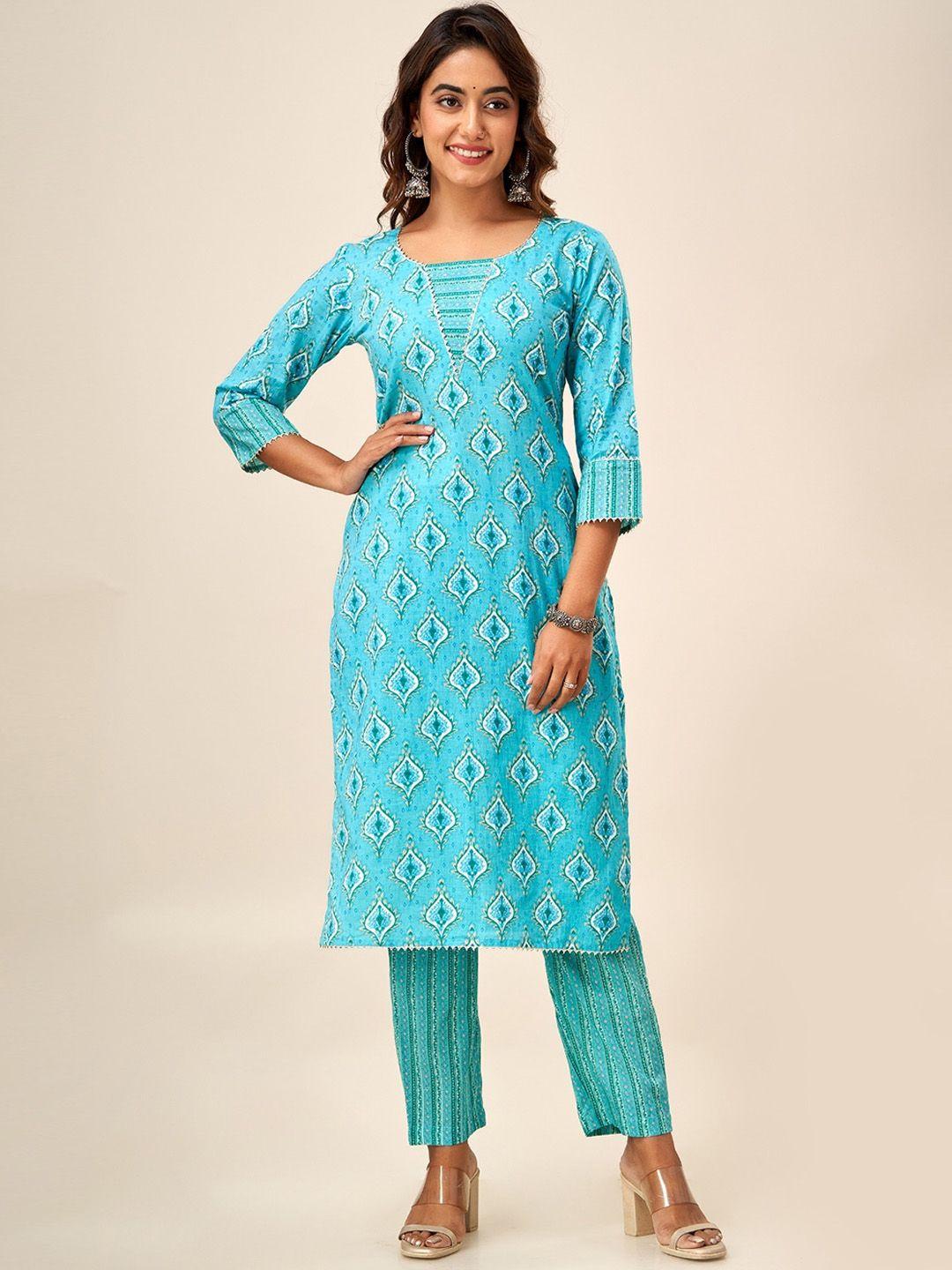 svarchi floral printed regular gotta patti pure cotton kurta with trousers