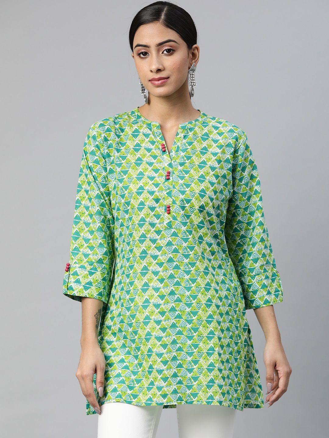 svarchi green geometric printed kurti