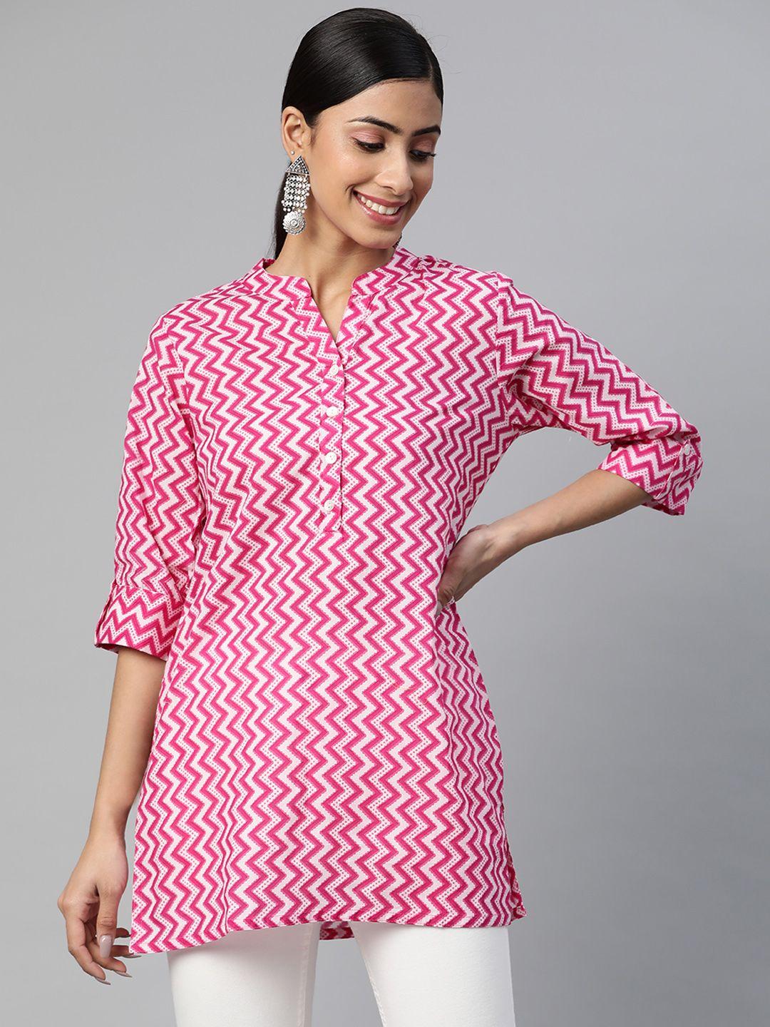 svarchi pink & white chevron printed kurti