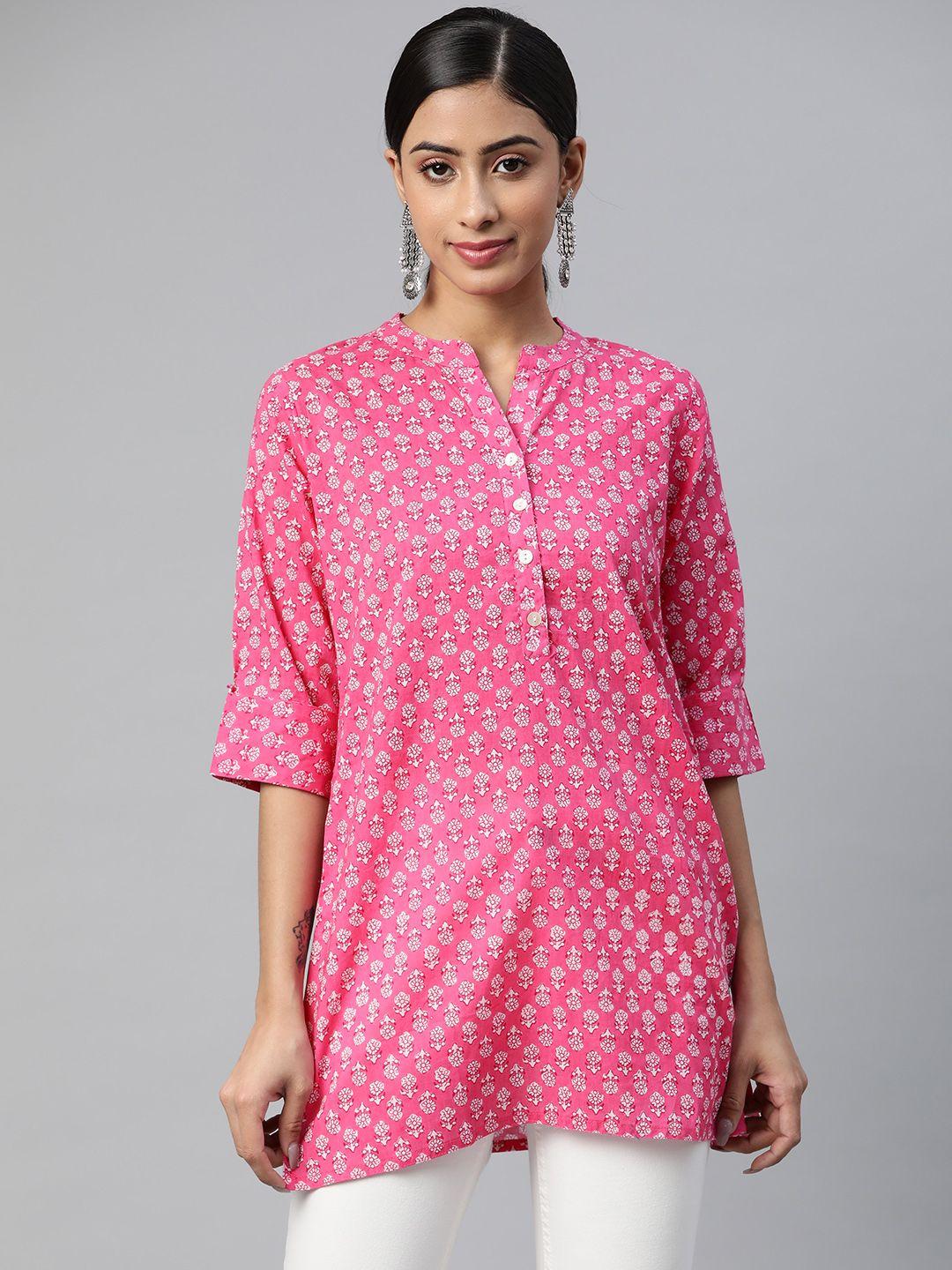 svarchi pink & white ethnic motifs printed kurti