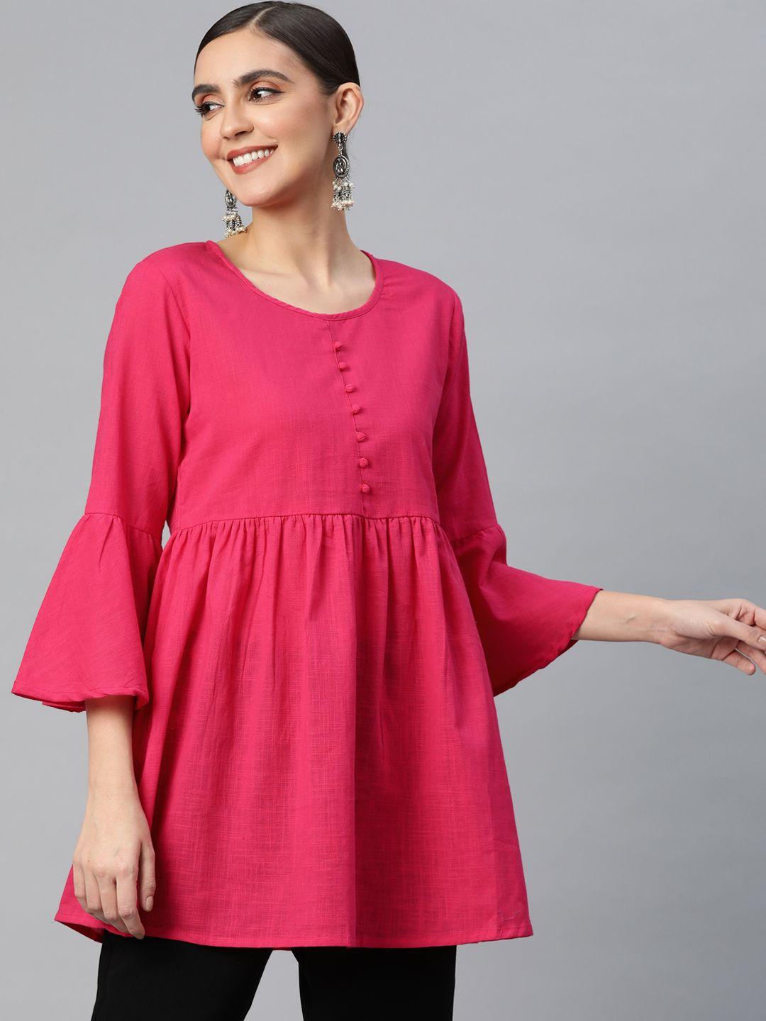 svarchi pink pure cotton solid a-line tunic