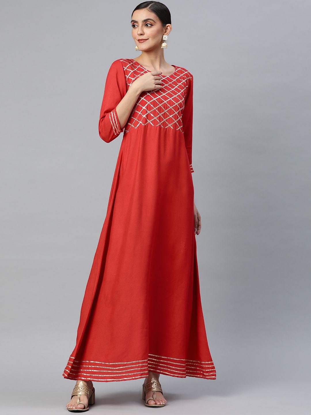 svarchi red gotta patti detail ethnic maxi dress