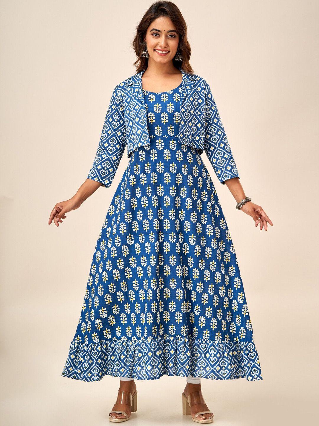 svarchi women blue ethnic motifs printed sequinned anarkali kurta