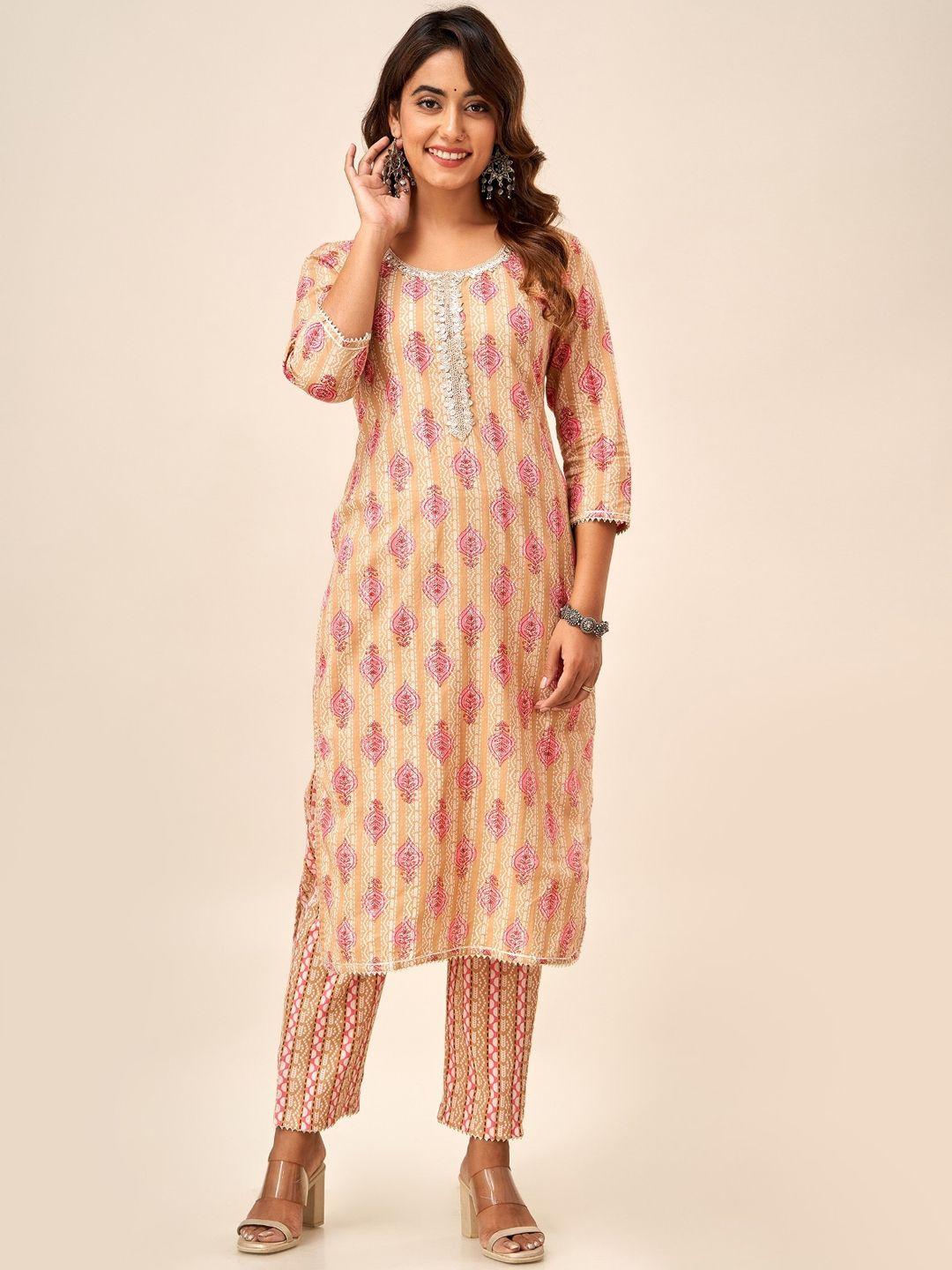 svarchi women ethnic motifs printed regular gotta patti pure cotton kurta with trousers