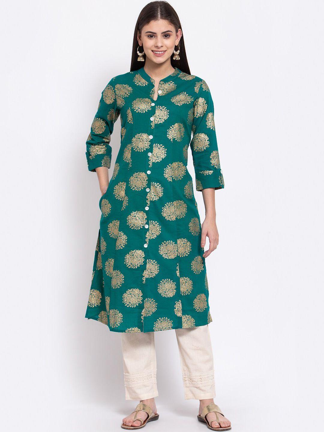 svarchi women green ethnic motifs printed kurta