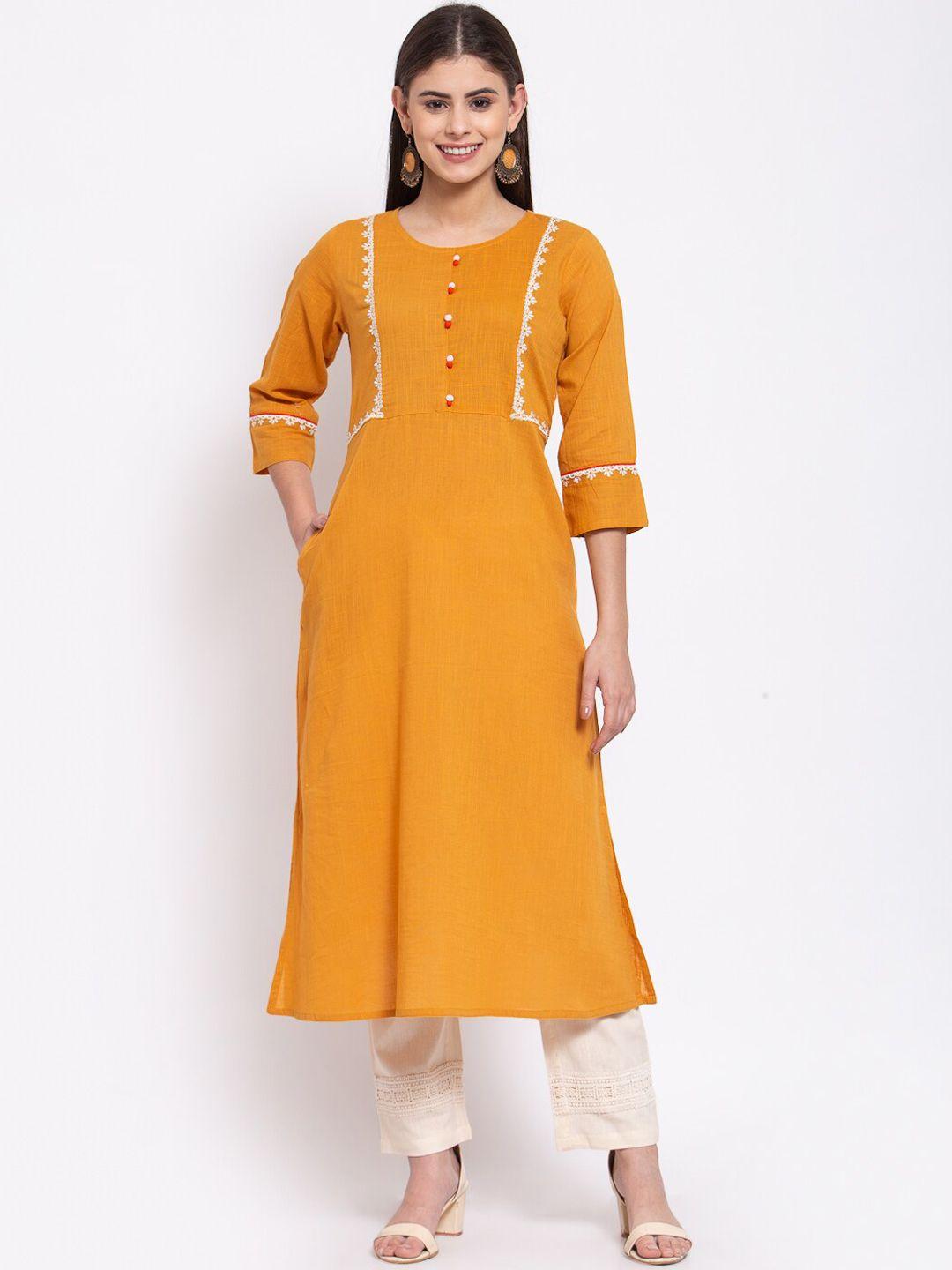 svarchi women mustard yellow cotton kurta