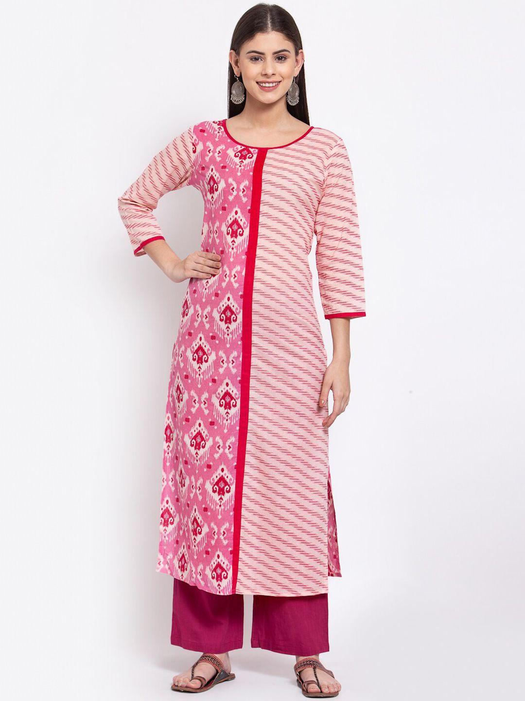svarchi women pink & peach-coloured printed indie prints kurta