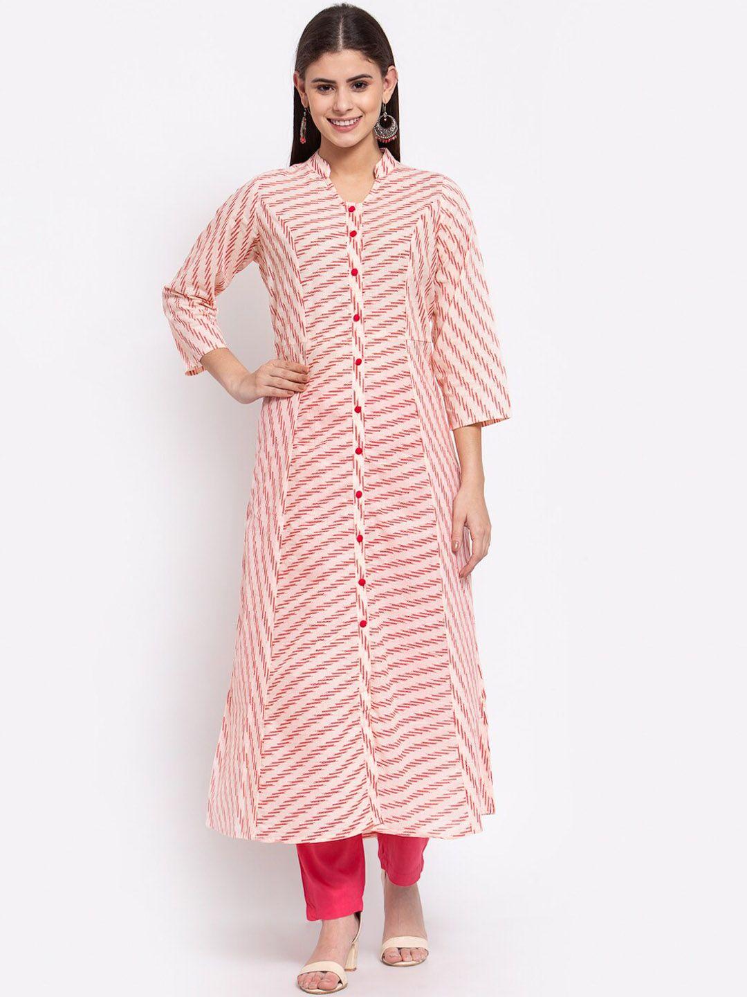 svarchi women pink & white striped kurta