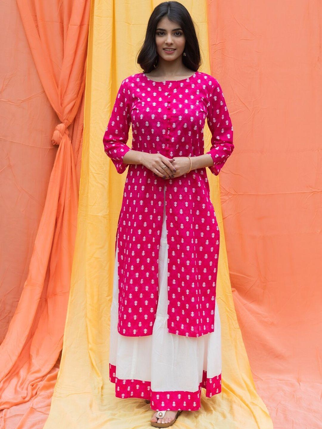 svarchi women pink pure cotton kurta with churidar