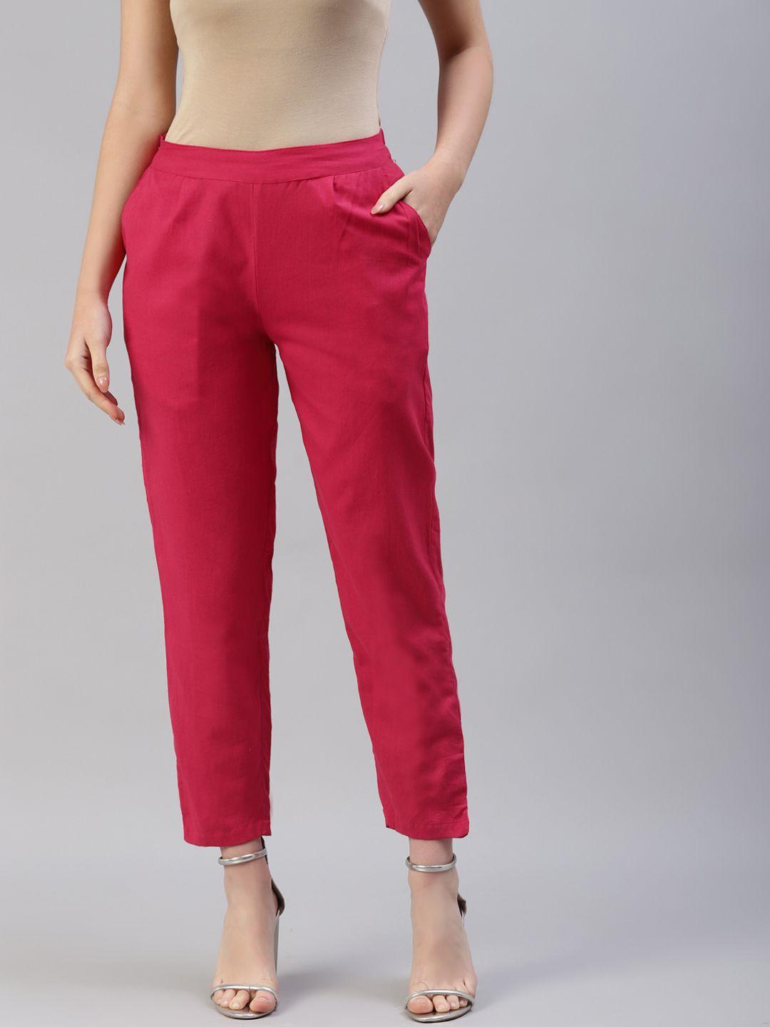 svarchi women pink solid pleated trousers