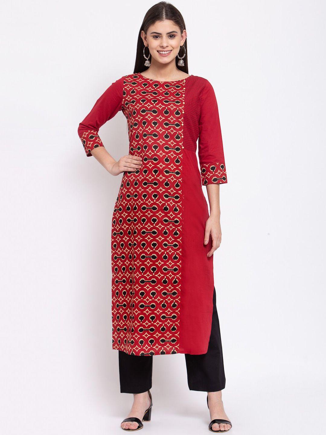 svarchi women red & black ethnic motifs printed cotton kurta