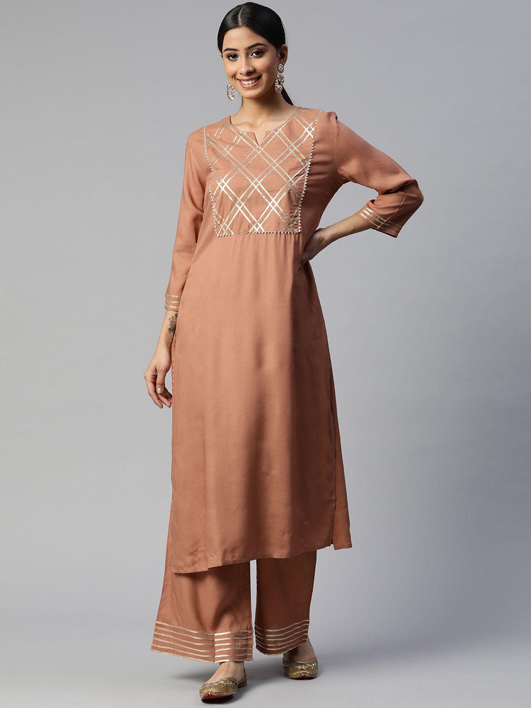 svarchi women rose yoke design gotta patti kurta with trousers