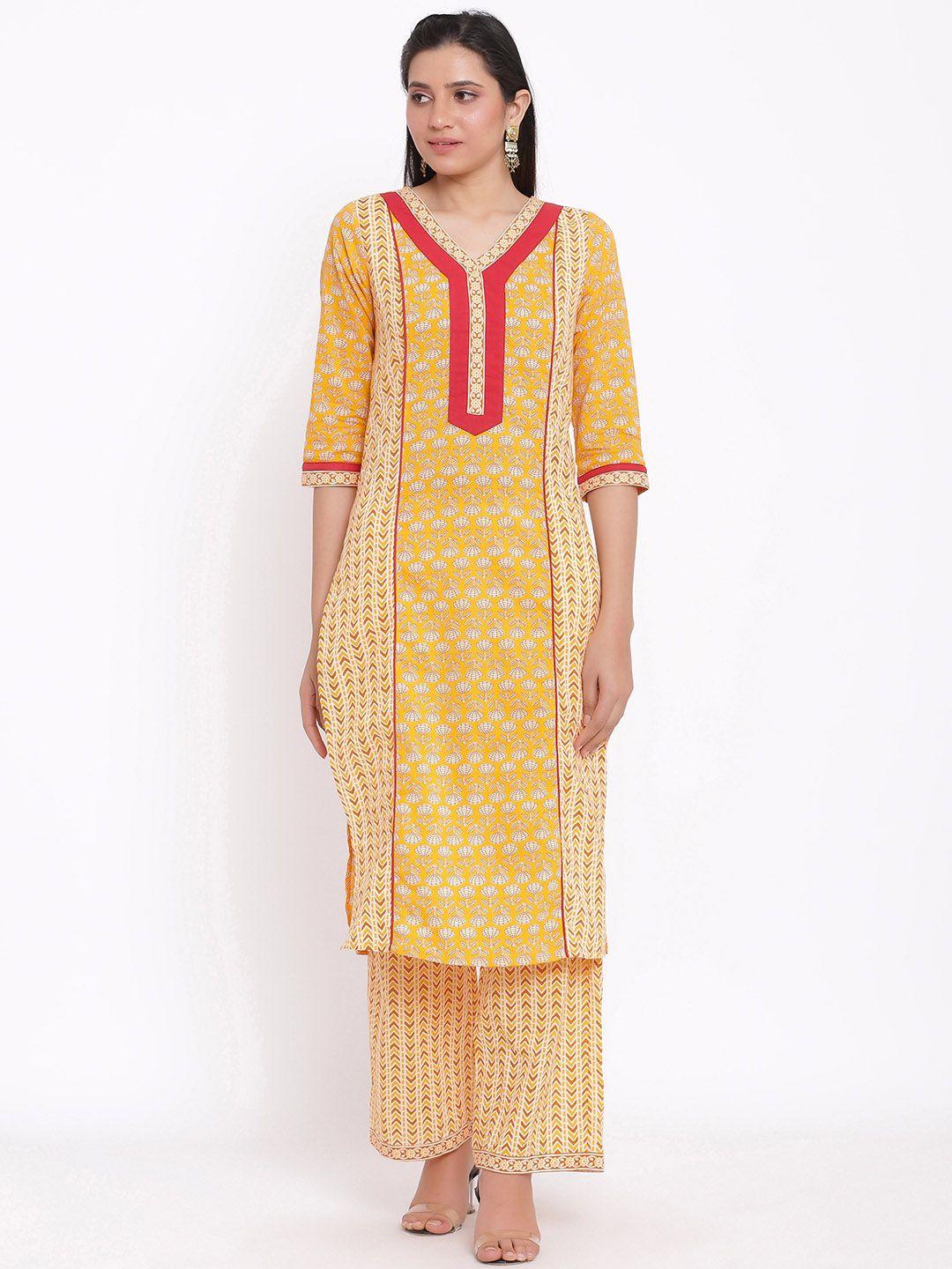 svarchi women yellow ethnic motifs printed kurta with palazzos & with dupatta