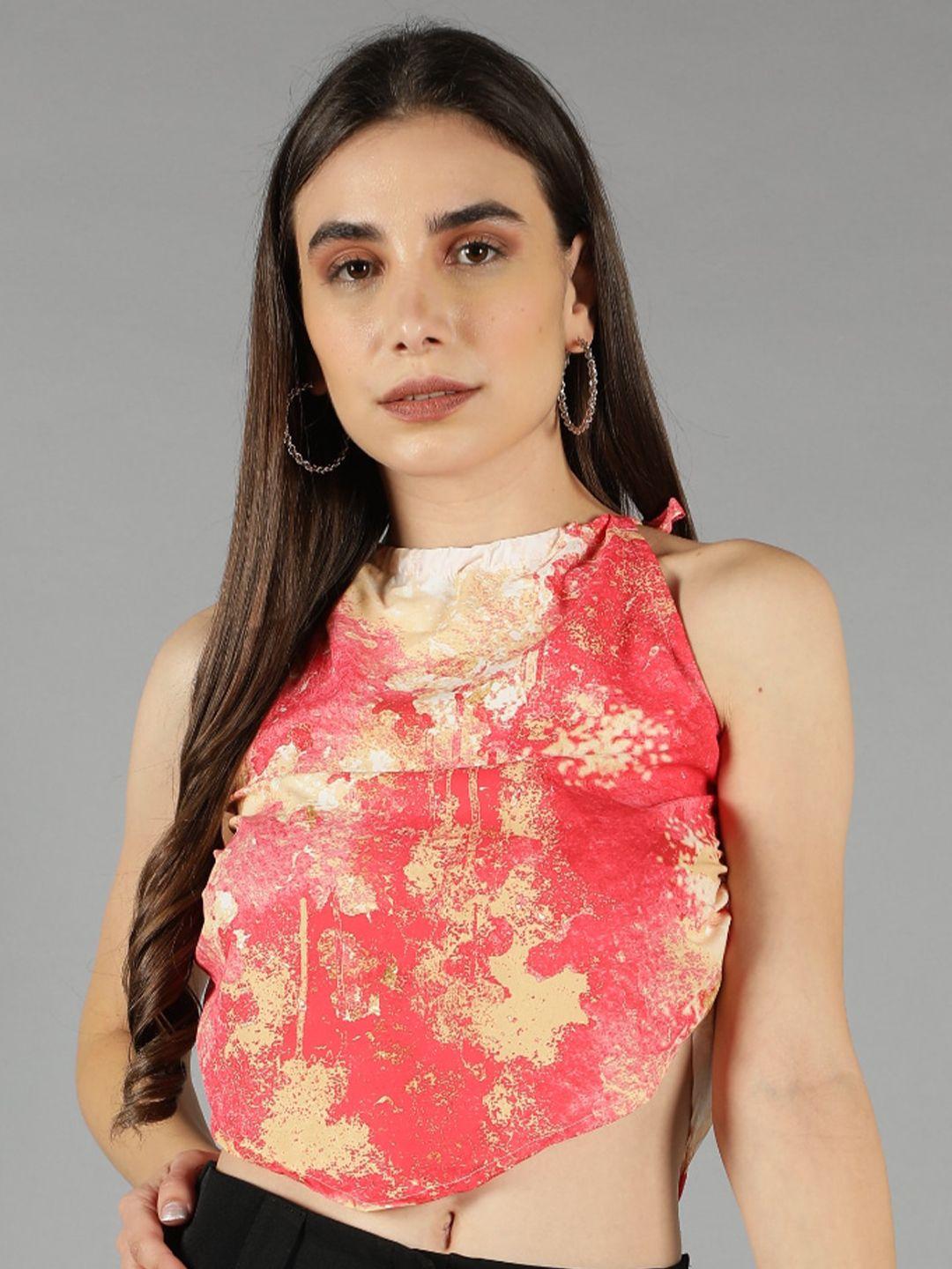 svelte couture abstract printed fitted crop top
