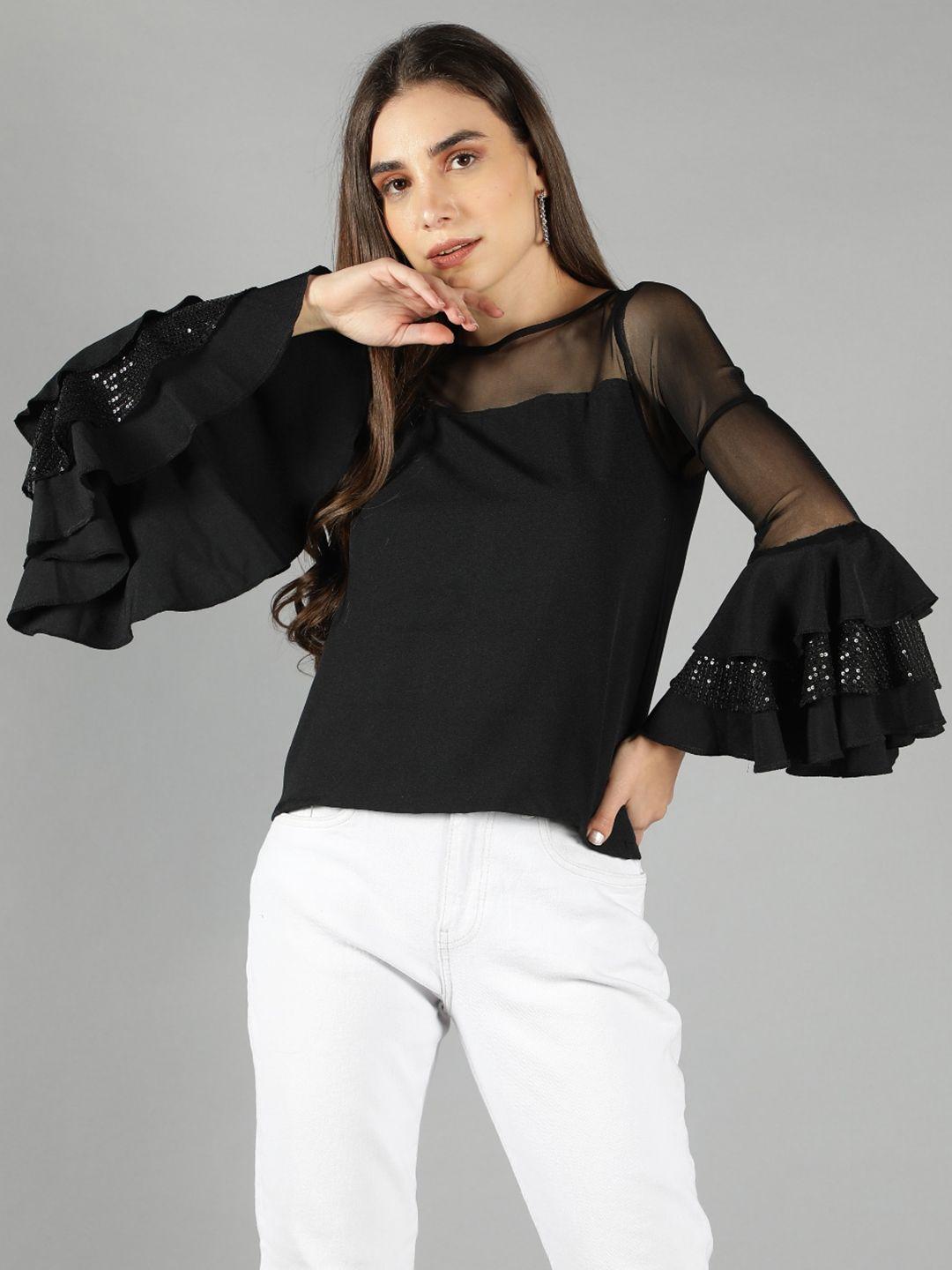 svelte couture bell sleeve layered chiffon top