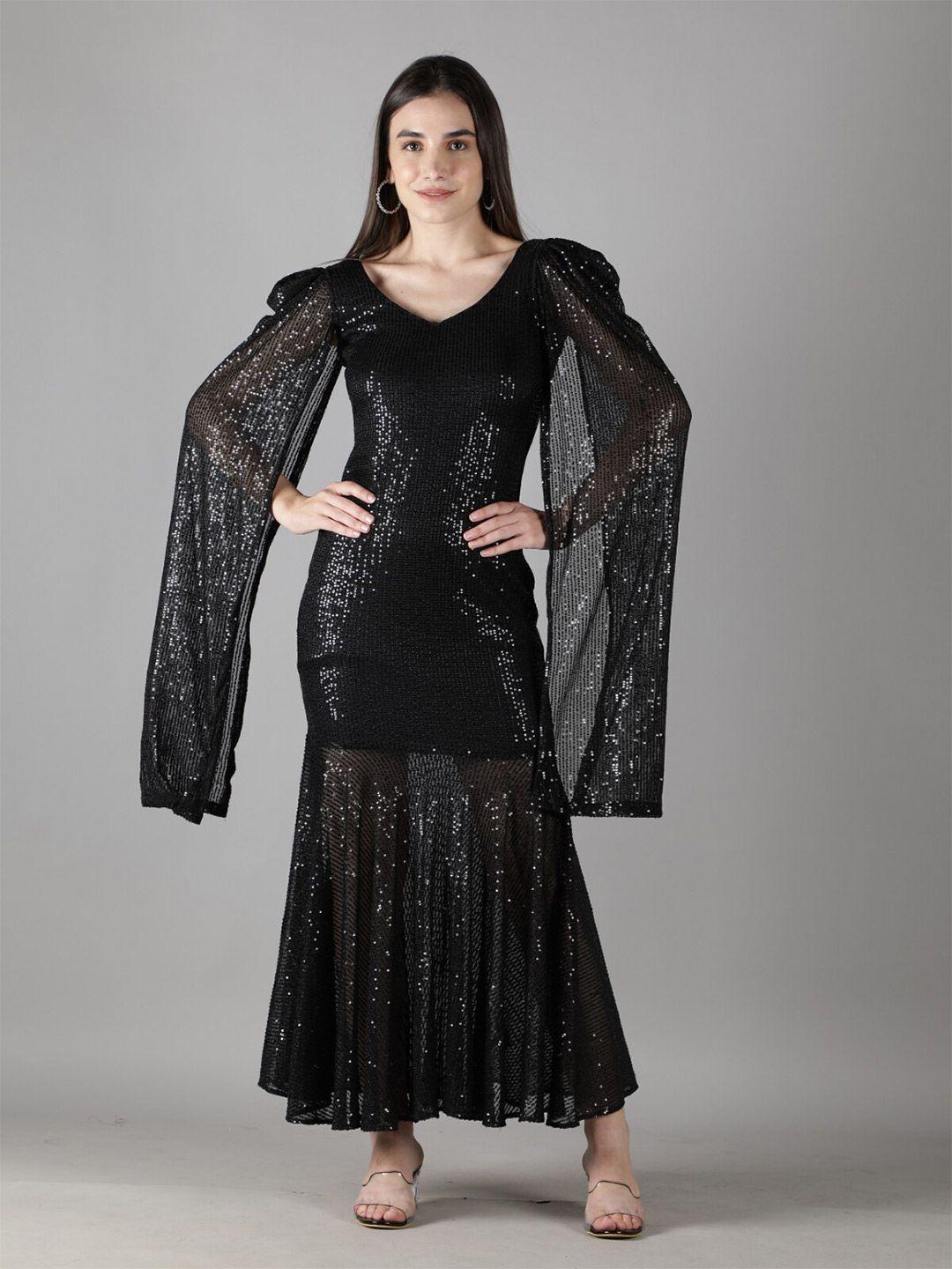 svelte couture embellished cape sleeve maxi drop-waist dress