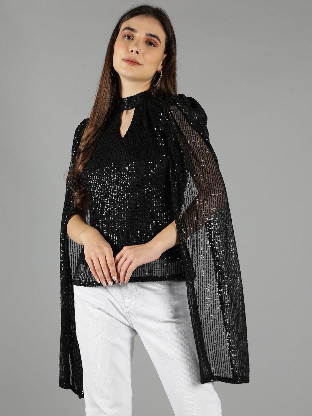 svelte couture embellished keyhole neck slit sleeves chiffon top