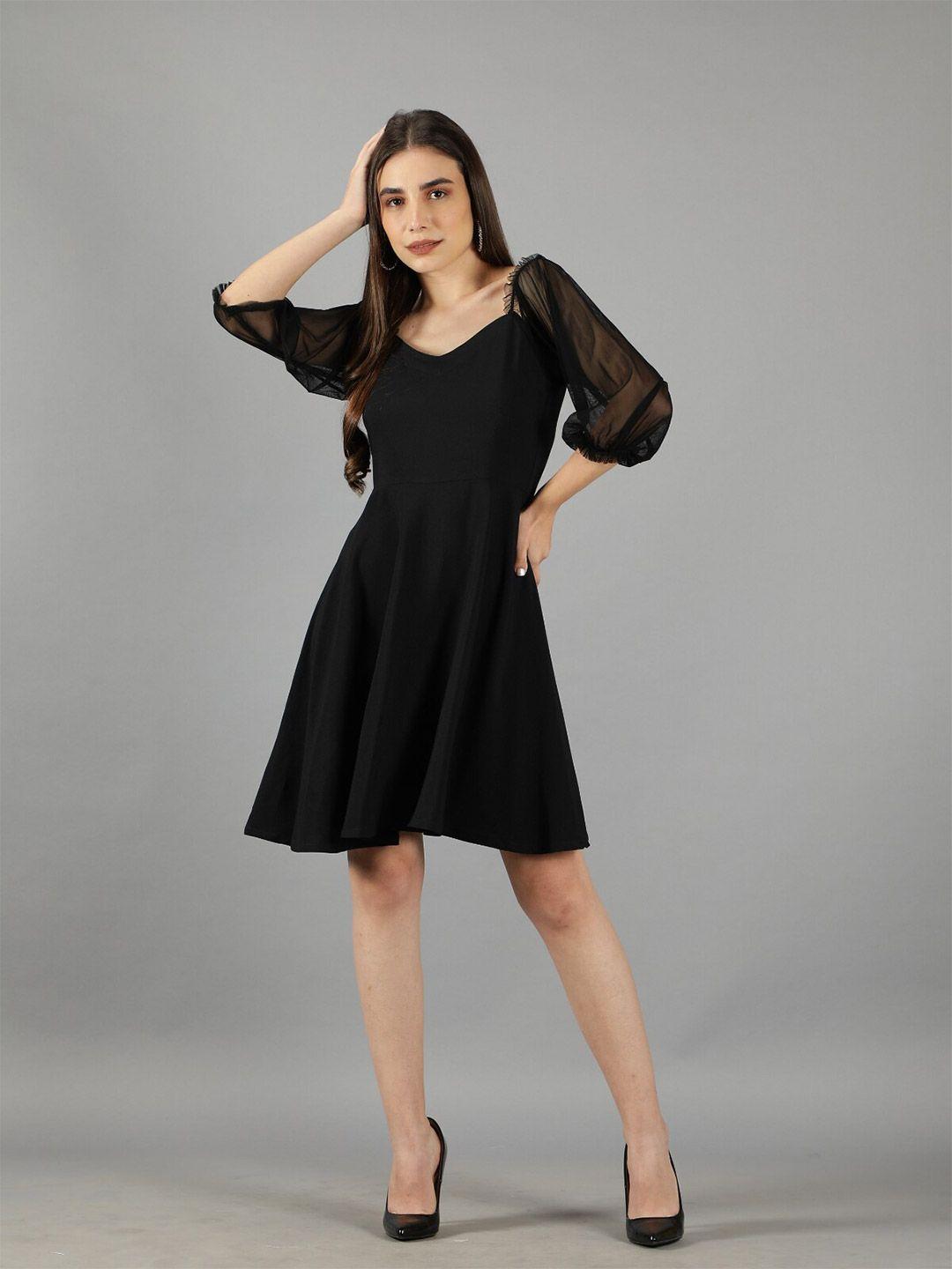 svelte couture puff sleeve fit & flare dress