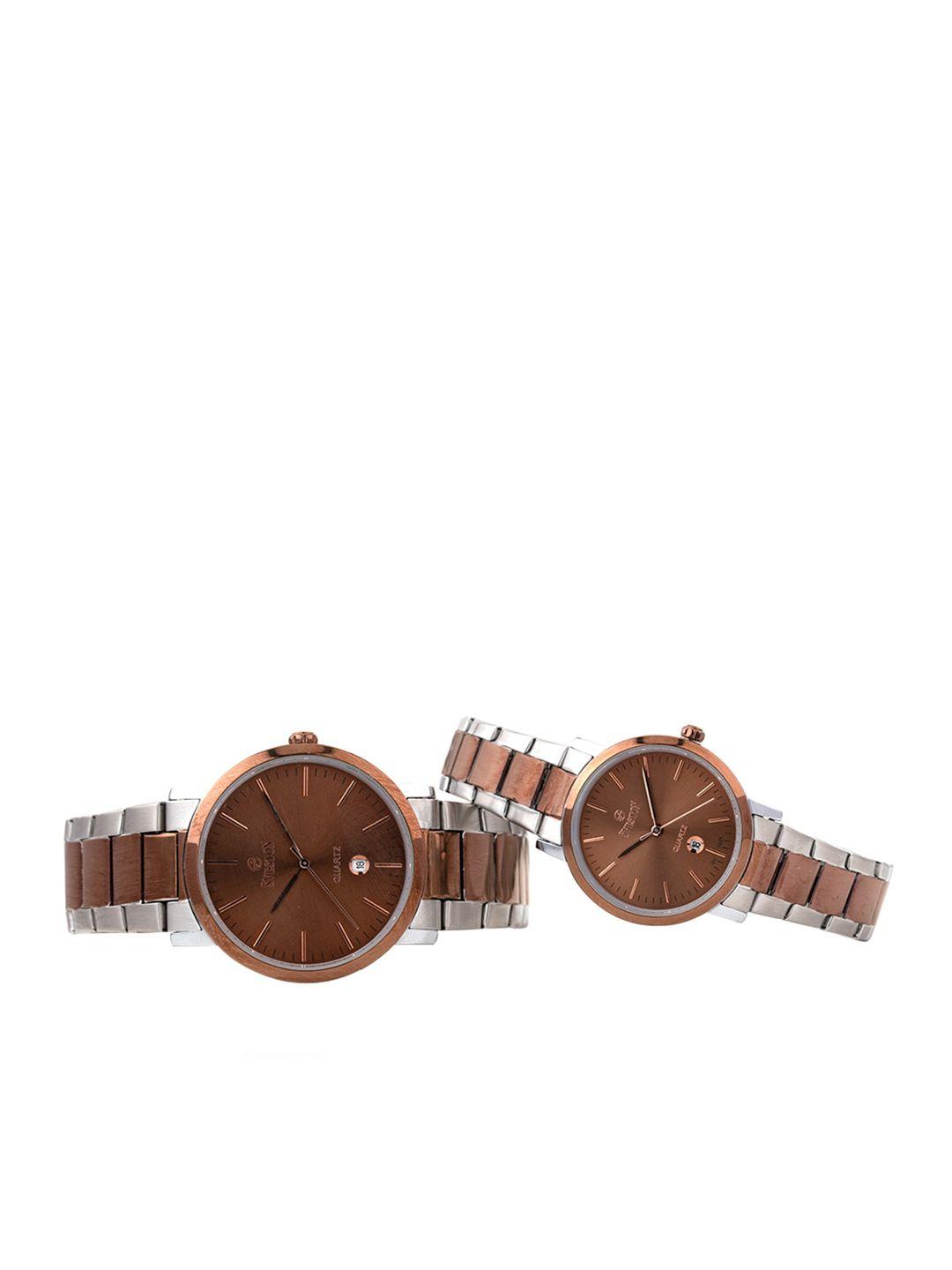 sveston stainless steel bracelet style straps his and her analogue watch sv-7429cbrsgs