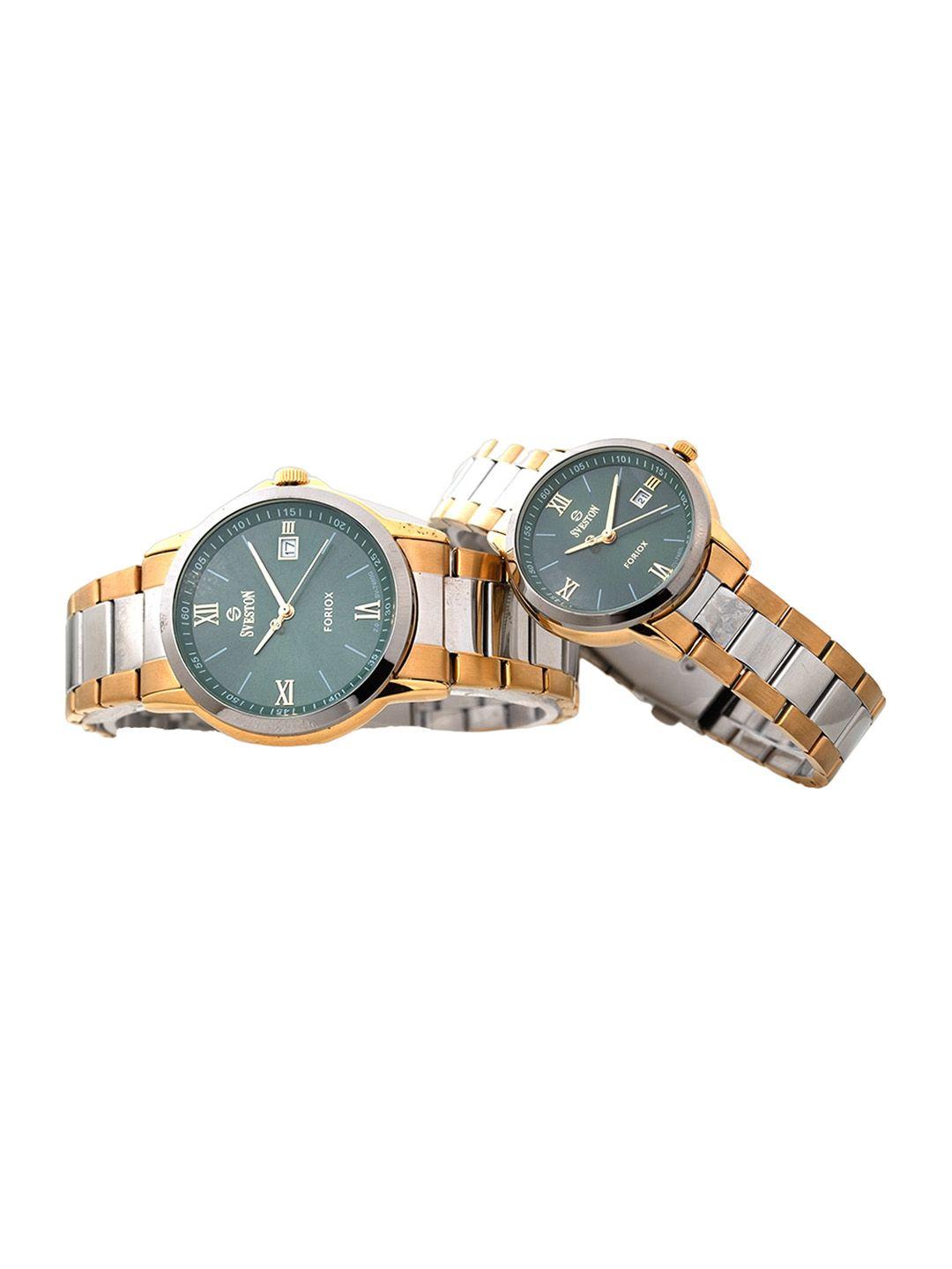 sveston unisex dial & stainless steel couple analogue watch sv-7460cgeg2s