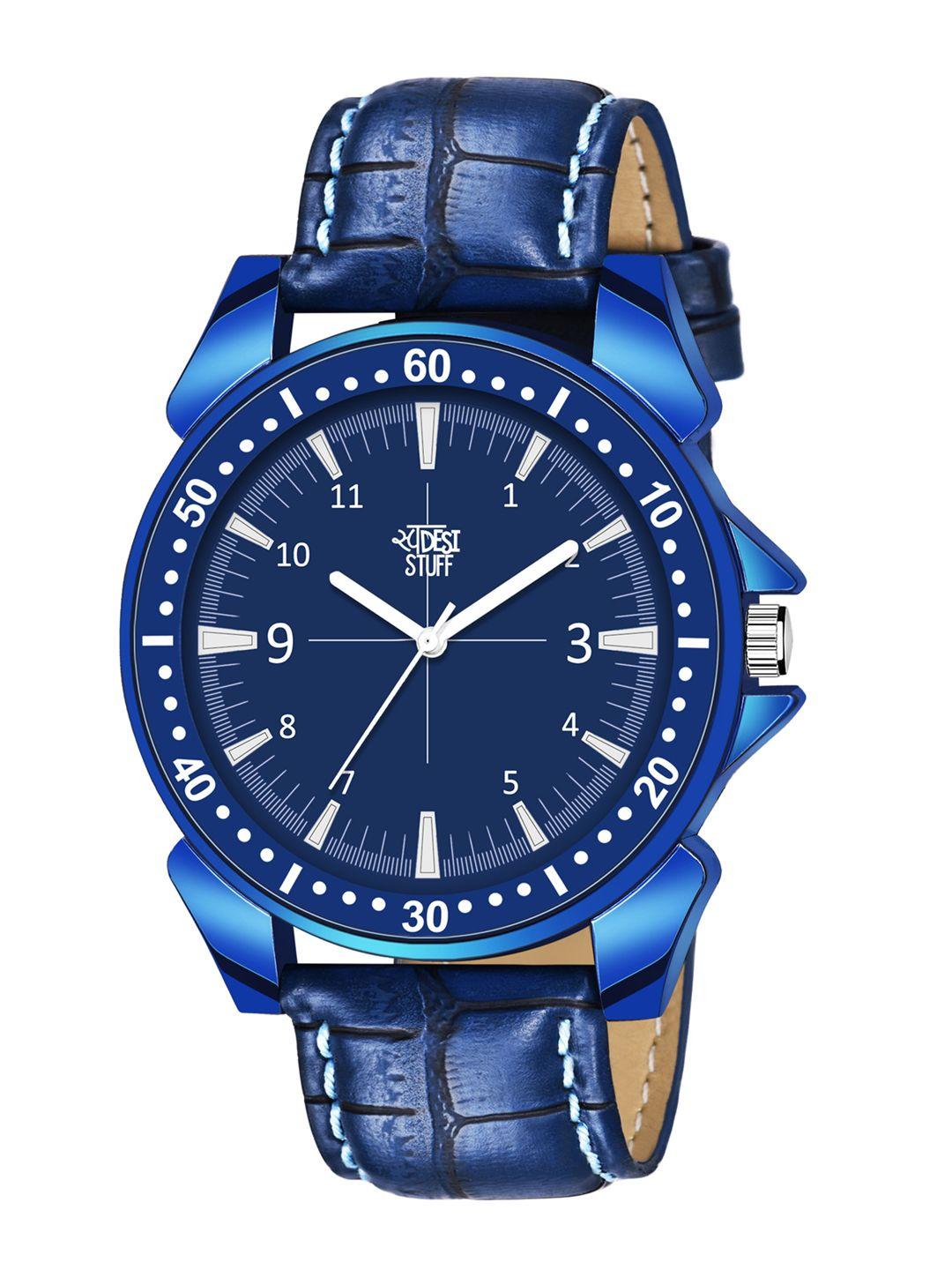 swadesi stuff boys blue printed dial & leather straps analogue watch - fox 41