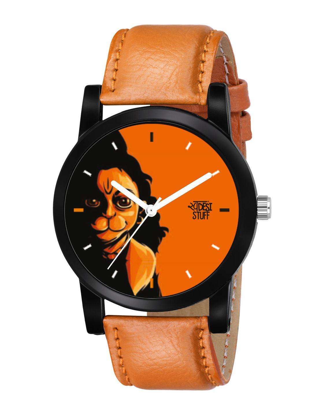 swadesi stuff boys brown & orange leather analogue watch bal hanuman