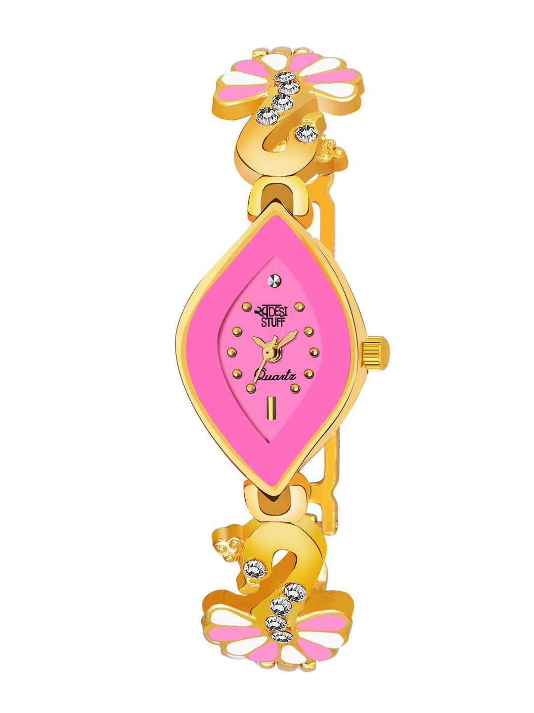 swadesi stuff girls gold-toned & pink analogue watch sds 82