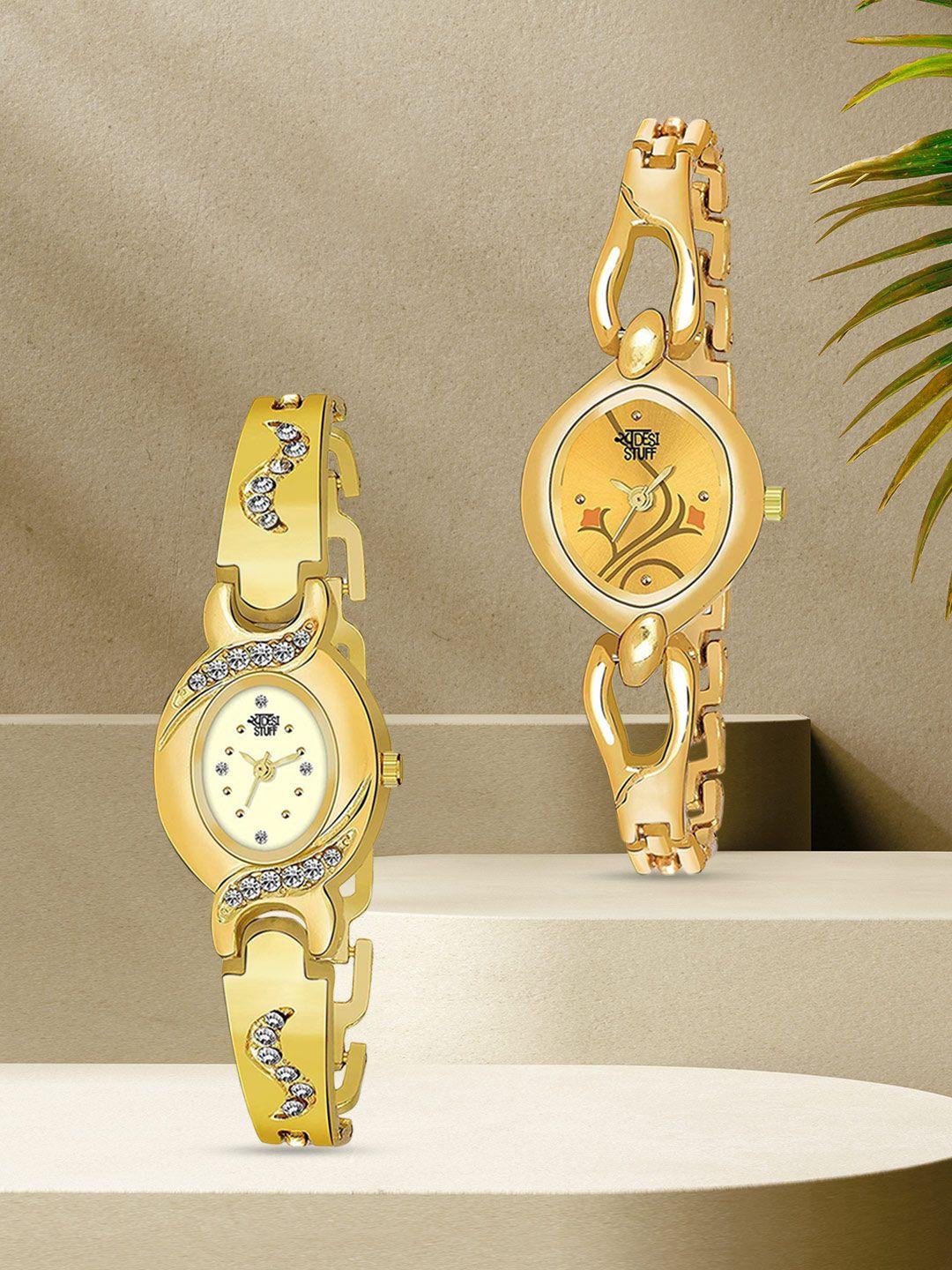 swadesi stuff girls set of 2 gold-toned & white analogue watch kk15