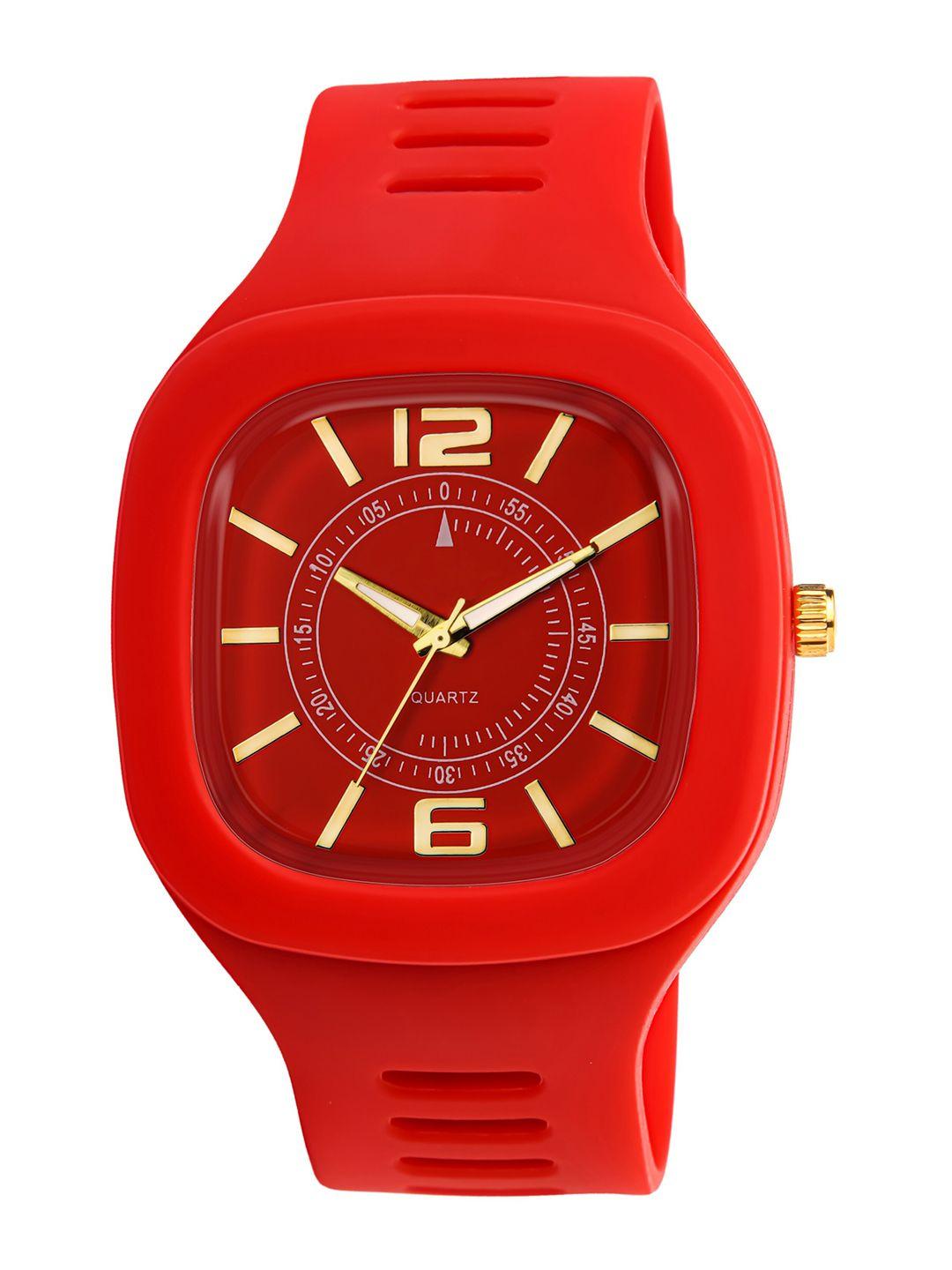 swadesi stuff unisex red solid dial & red straps analogue watch arrow red