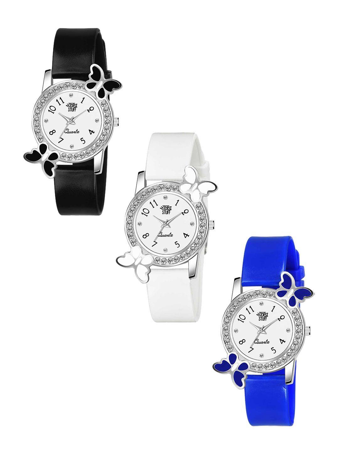 swadesi stuff women embellished dial & straps analogue watch [2 bf black white blue-multi]