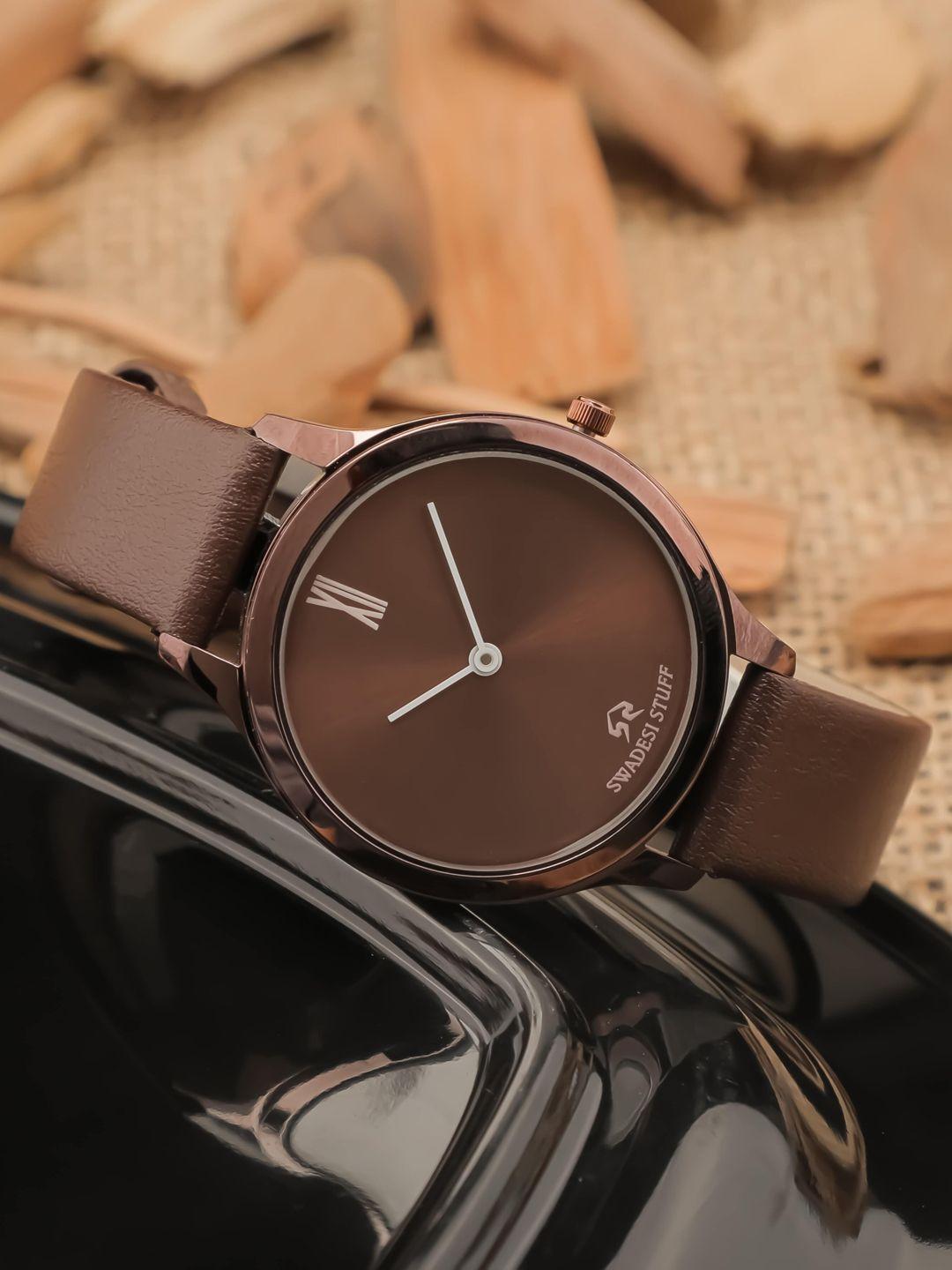 swadesi stuff women leather straps analogue watch sf0532 brown