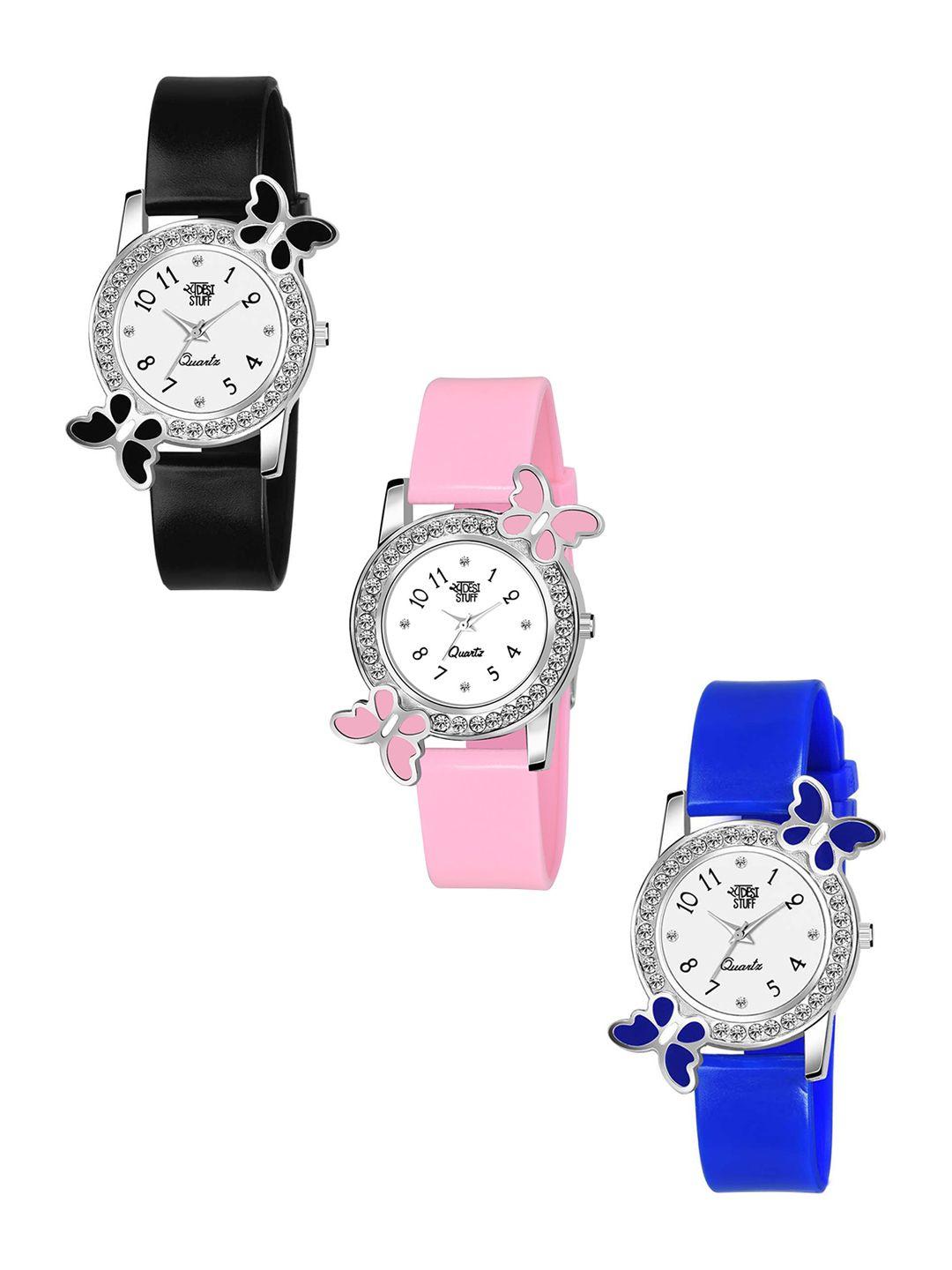 swadesi stuff women pack of 3 silicon straps analogue watch