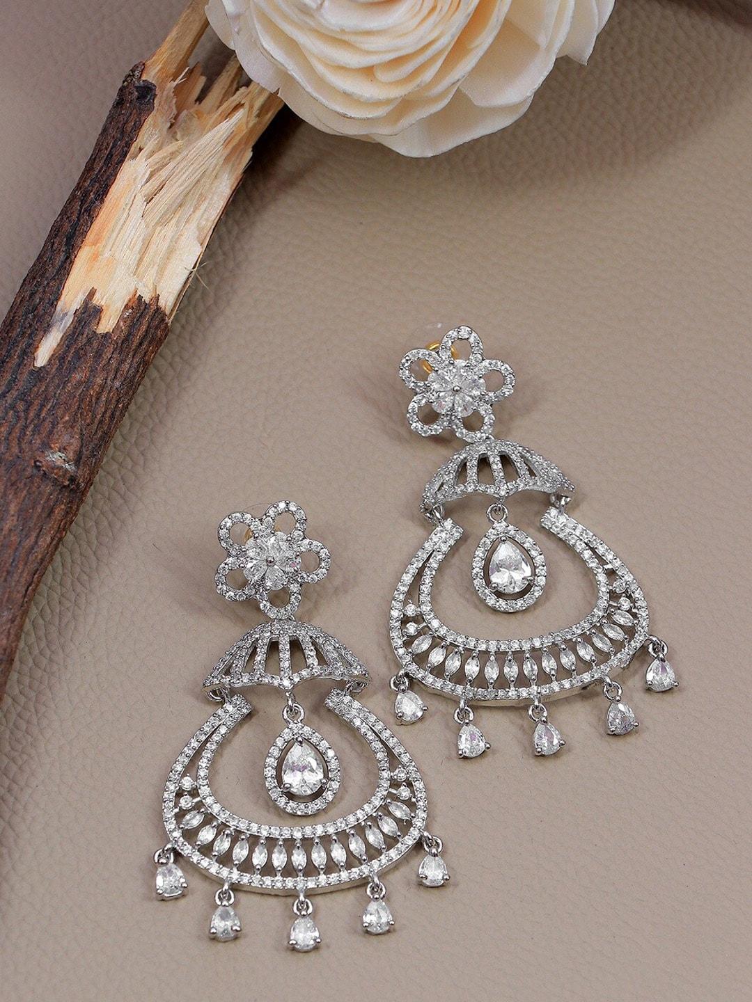 swadev silver-toned contemporary chandbalis earrings