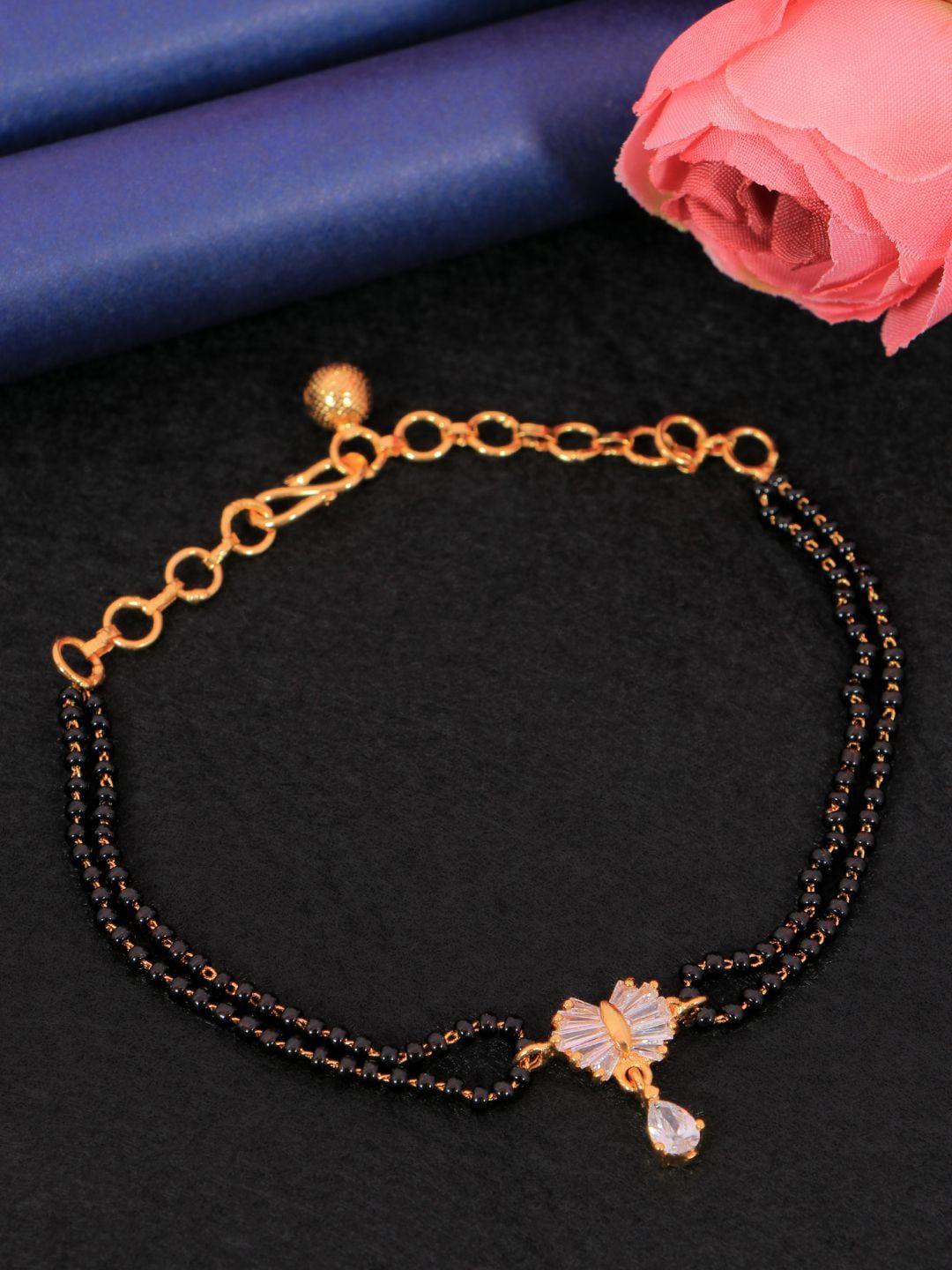 swadev women gold-toned & black american diamond enamelled gold-plated link bracelet